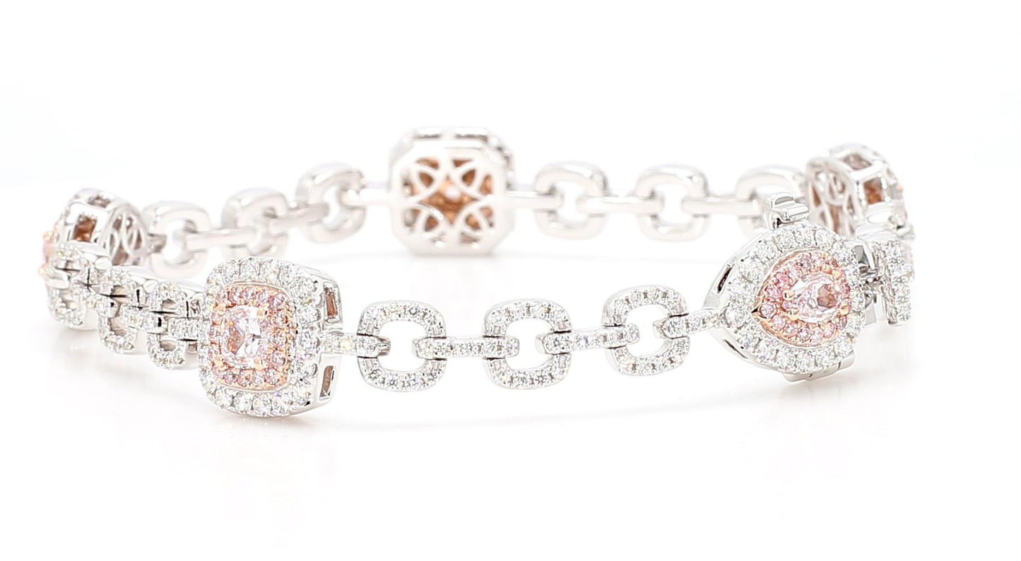 GIA Certified Fancy Pink Diamond 4.13 Carat TW Gold Tennis Bracelet