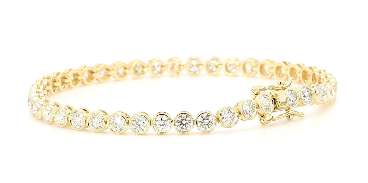 Natural White Round Diamond 5.39 Carat TW Yellow Gold Link Bracelet