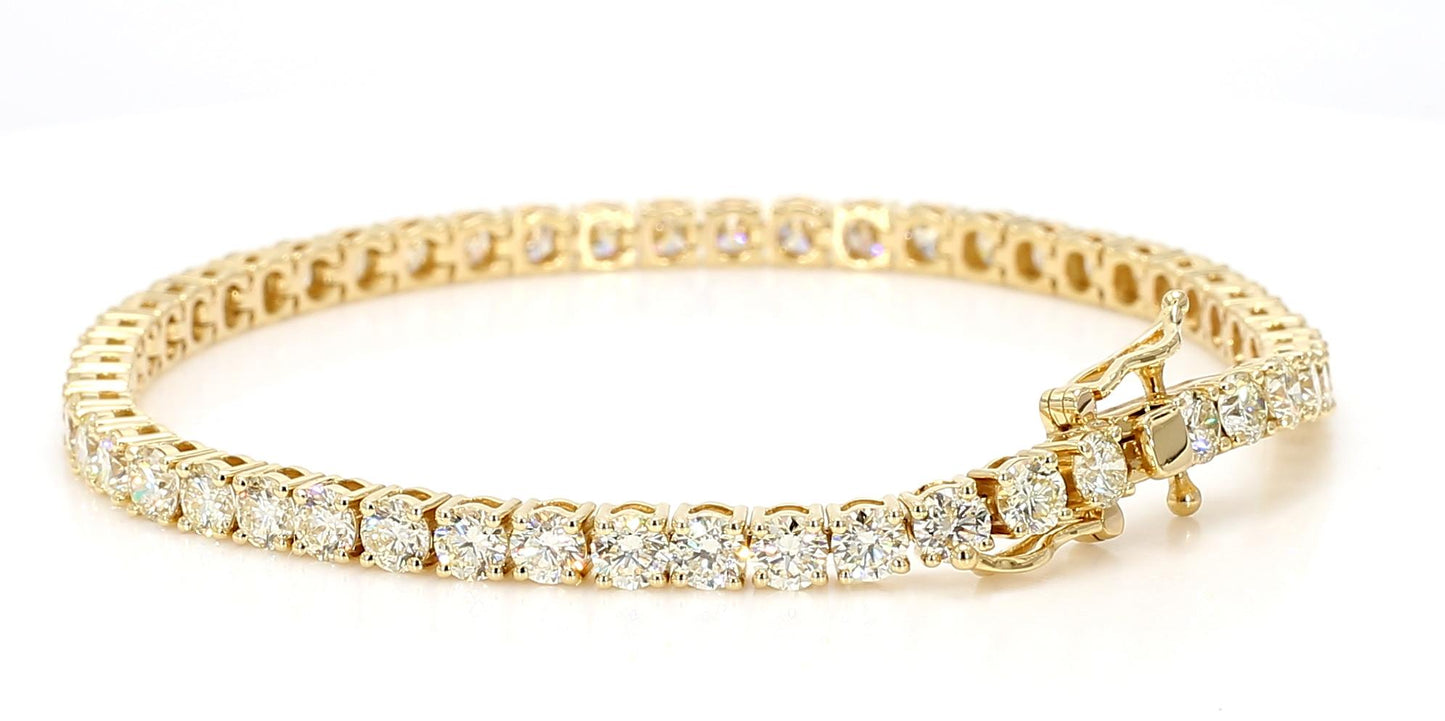 Natural White Round Diamond 7.50 Carat TW Yellow Gold Tennis Bracelet