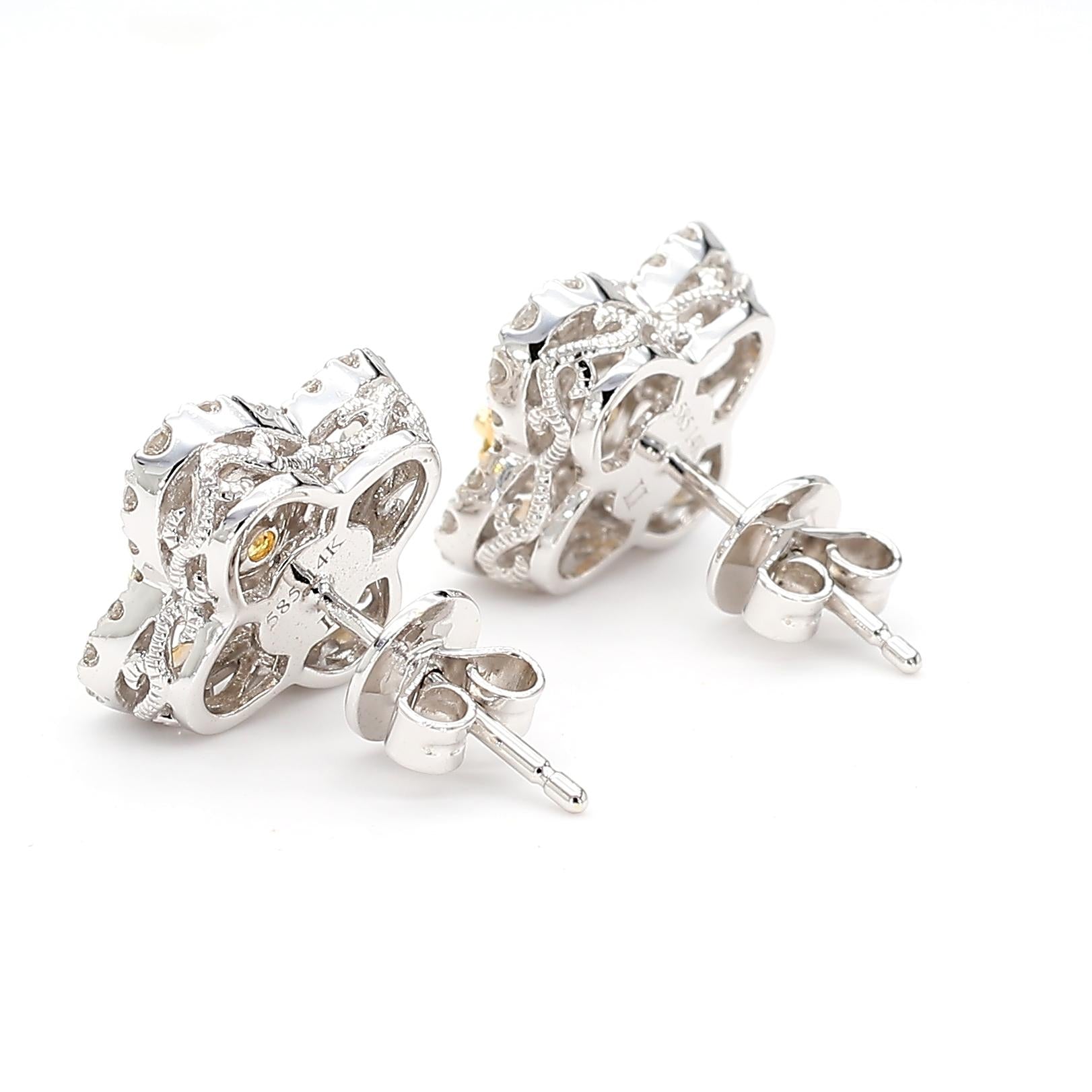 Natural Yellow Radiant Diamond 0.90 Carat TW Gold Stud Earrings