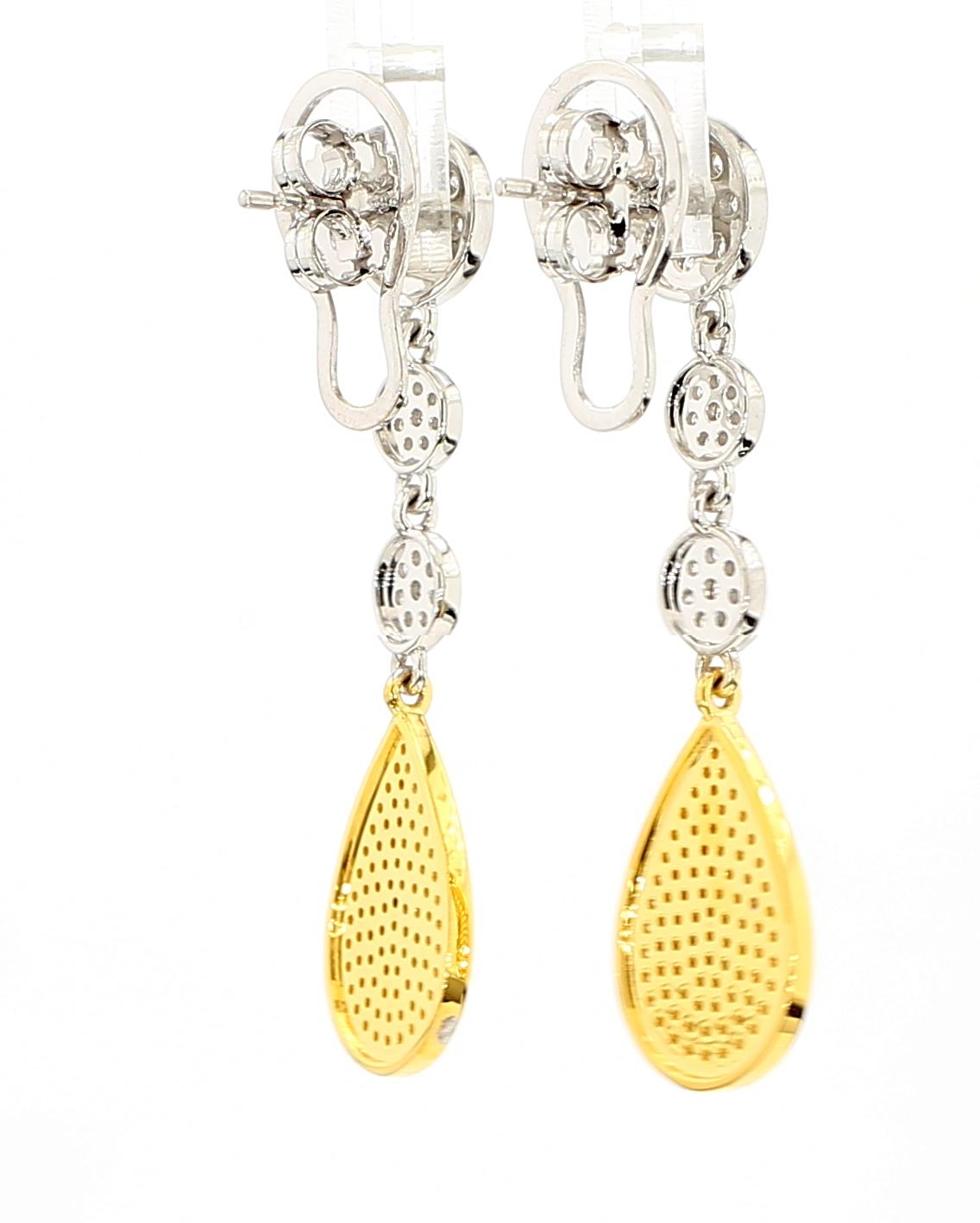 Natural Yellow Round Diamond 1.66 Carat TW Gold Drop Earrings