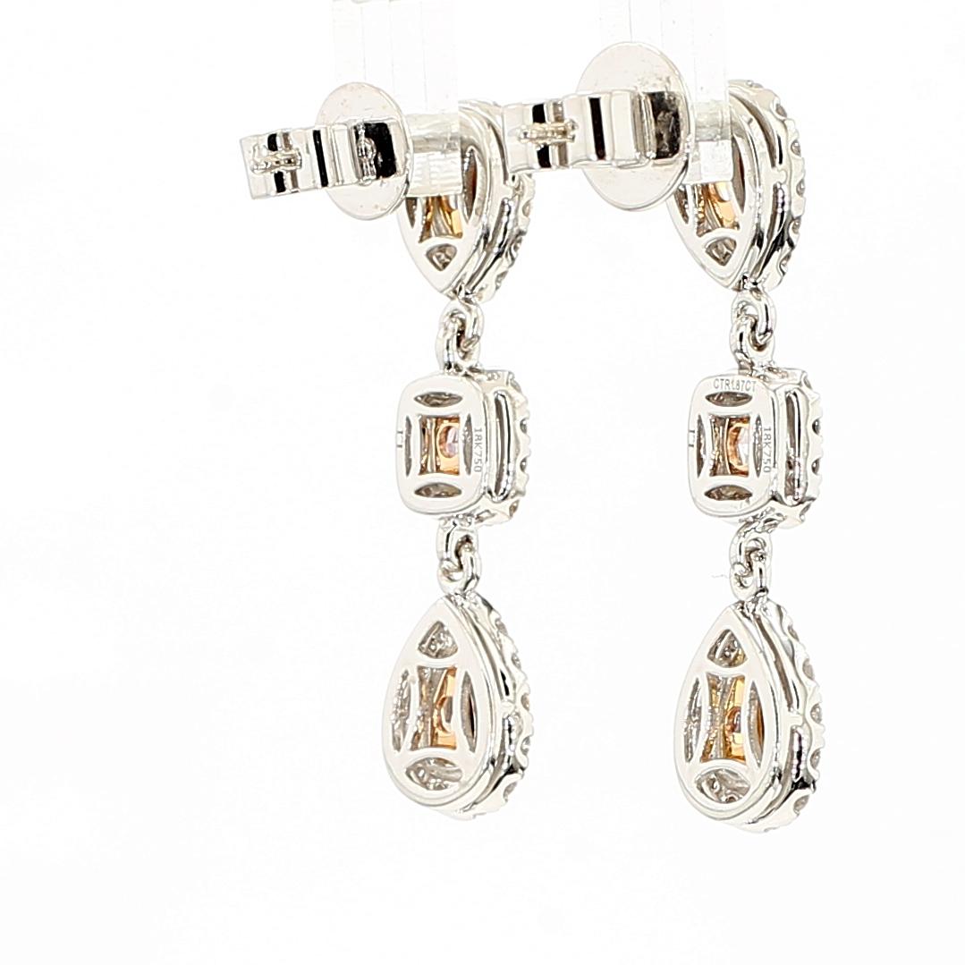 GIA Certified Fancy Brown-Pink Pear Diamond 2.58 Carat TW Gold Drop Earrings