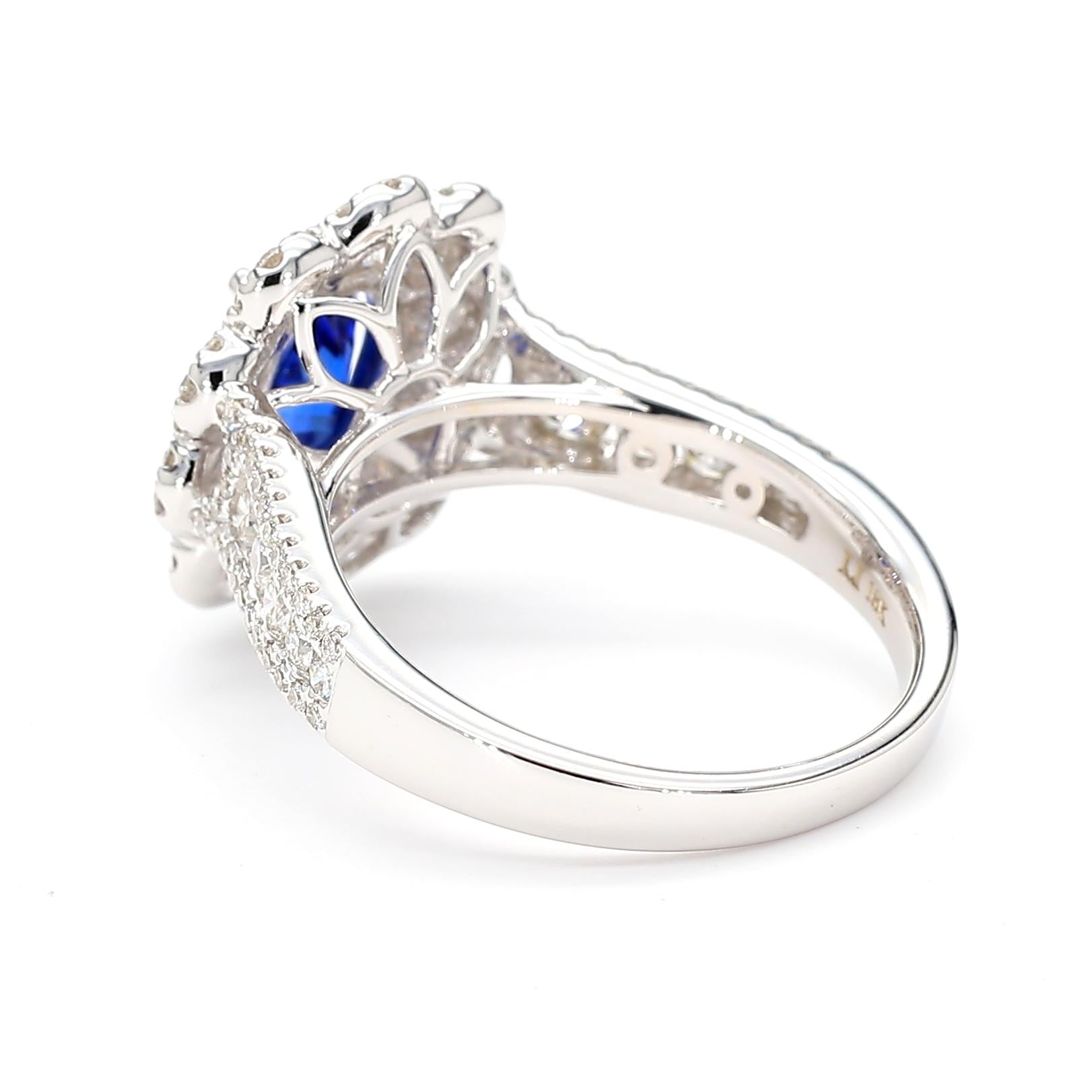 Natural Blue Oval Sapphire and White Diamond 2.44 Carat TW Gold Cocktail Ring