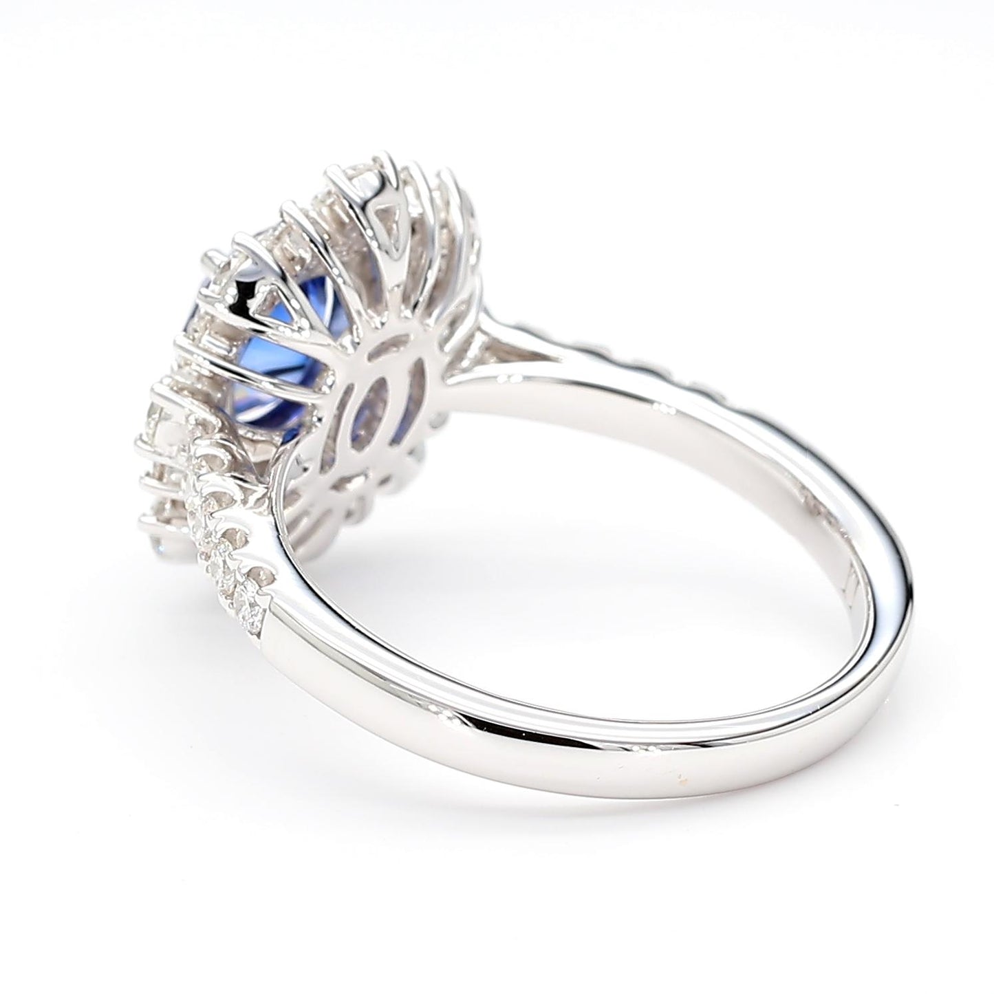 Natural Blue Oval Sapphire and White Diamond 2.11 Carat TW White Gold Ring