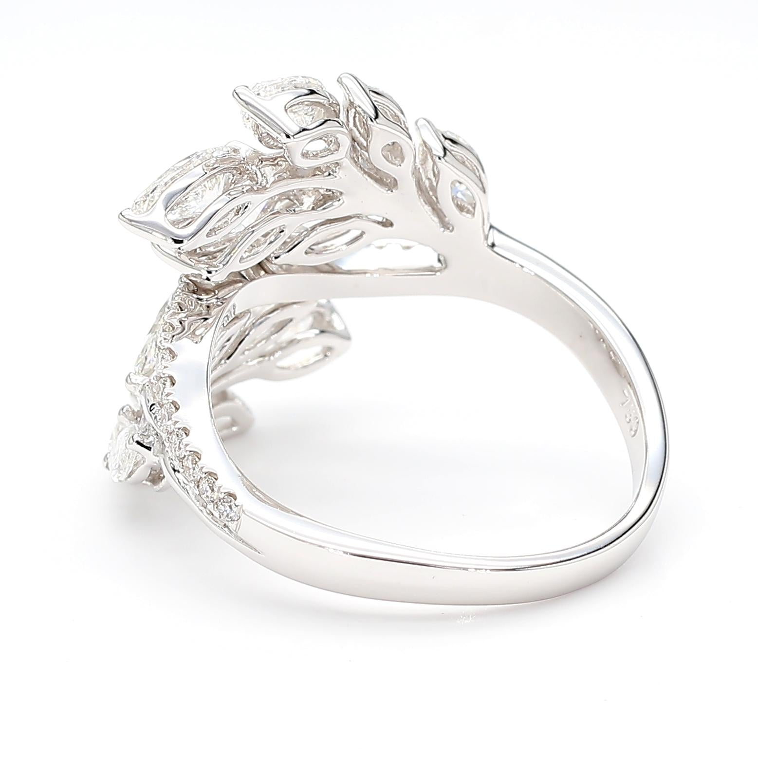 Natural White Marquise Diamond 2.49 Carat TW Gold Cocktail Ring