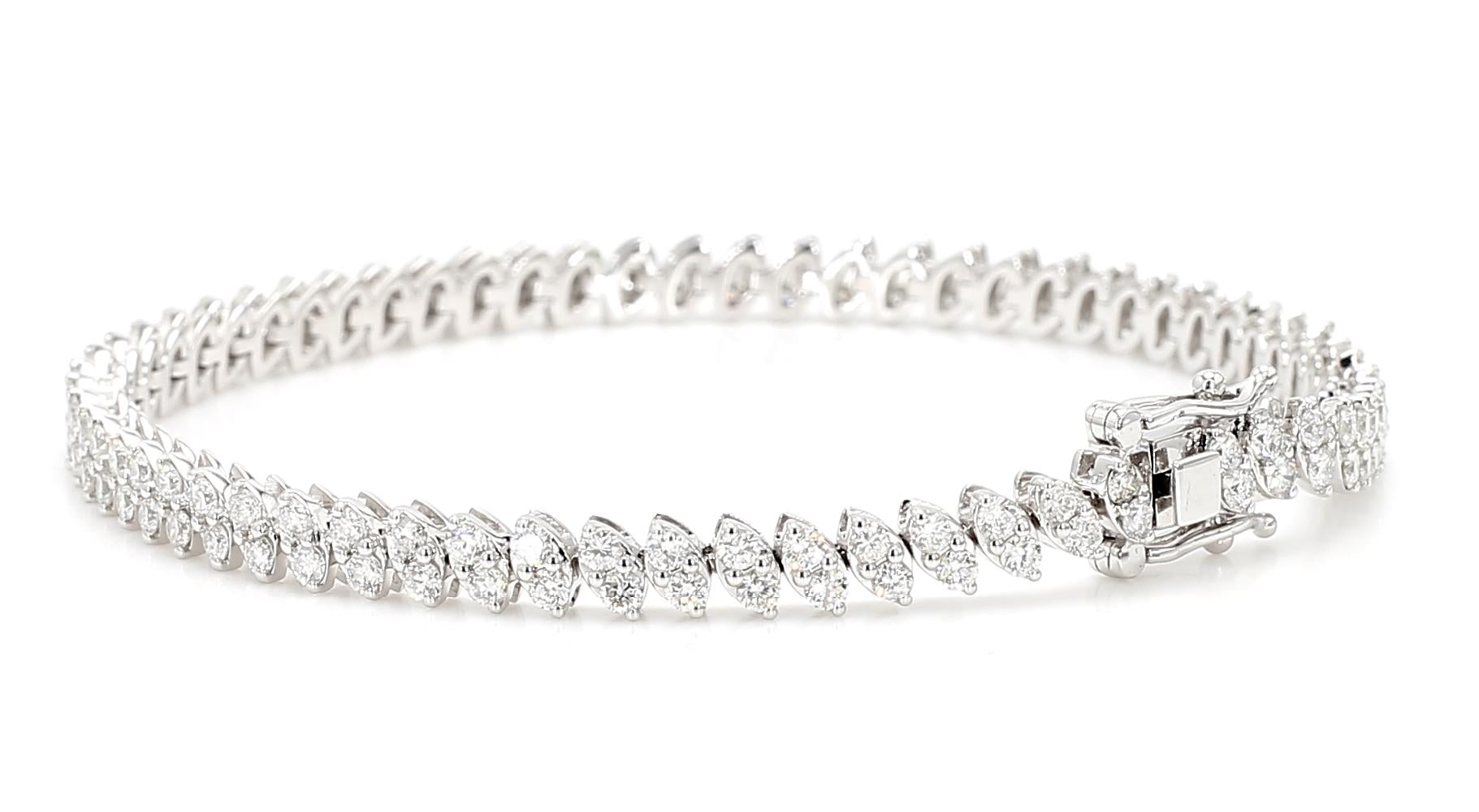 Natural White Round Diamond 3.40 Carat TW White Gold Tennis Bracelet