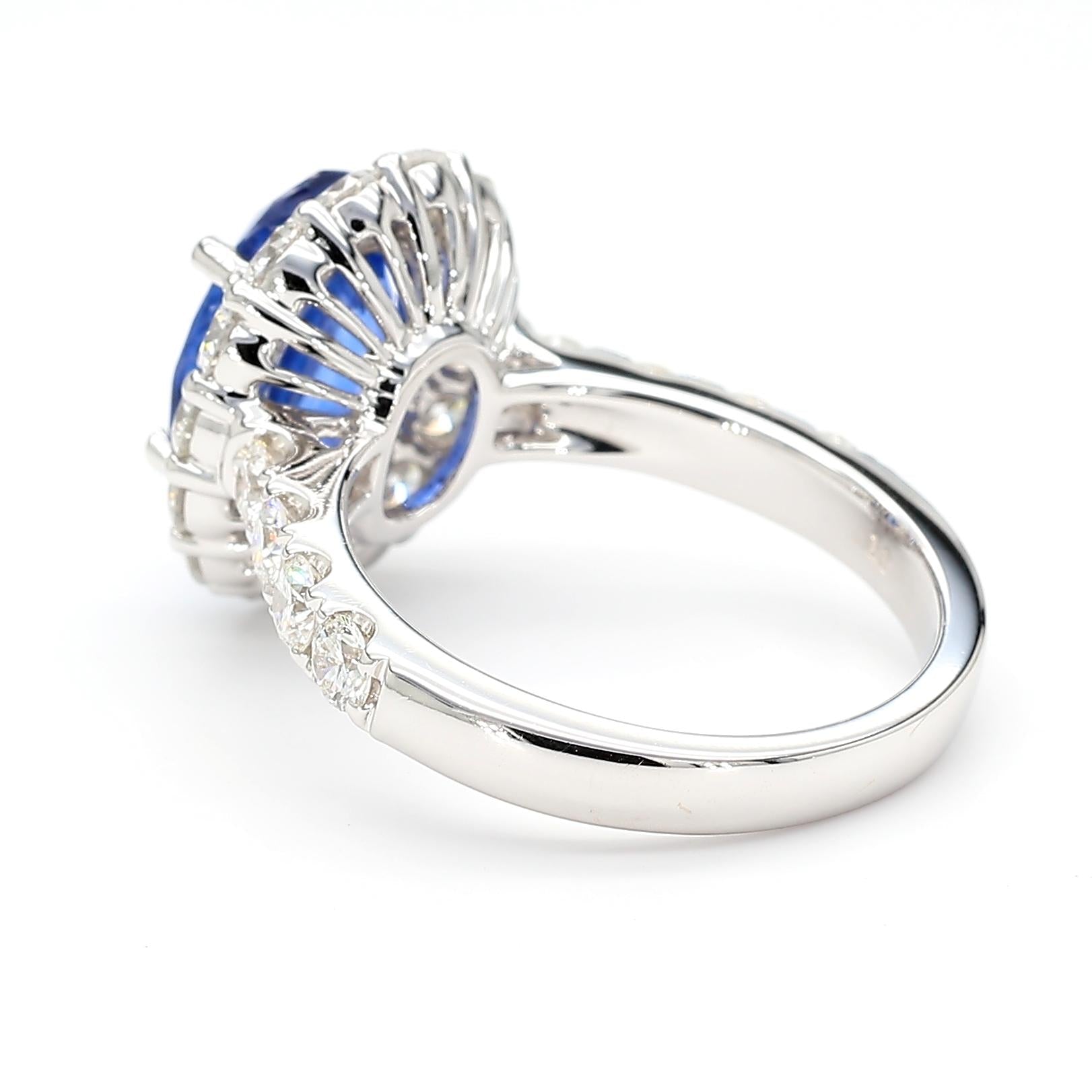 Natural Blue Oval Sapphire and White Diamond 4.93 Carat TW Gold Cocktail Ring