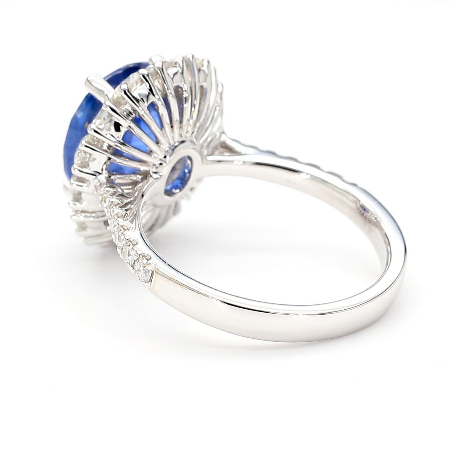 Natural Blue Oval Sapphire and White Diamond 5.51 Carat TW Gold Cocktail Ring