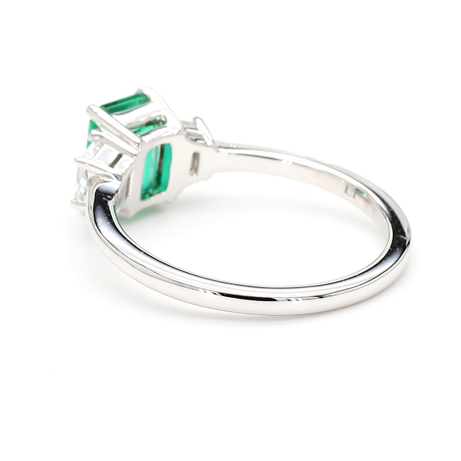 Natural Emerald and White Diamond 1.43 Carat TW Gold Cocktail Ring