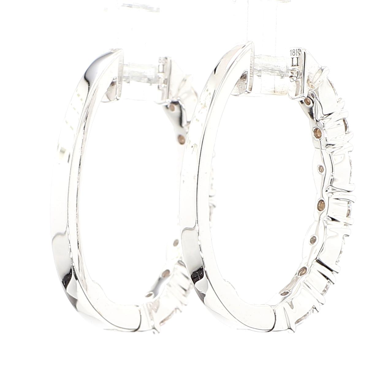 Natural White Oval Diamond 1.67 Carat TW White Gold Hoop Earrings