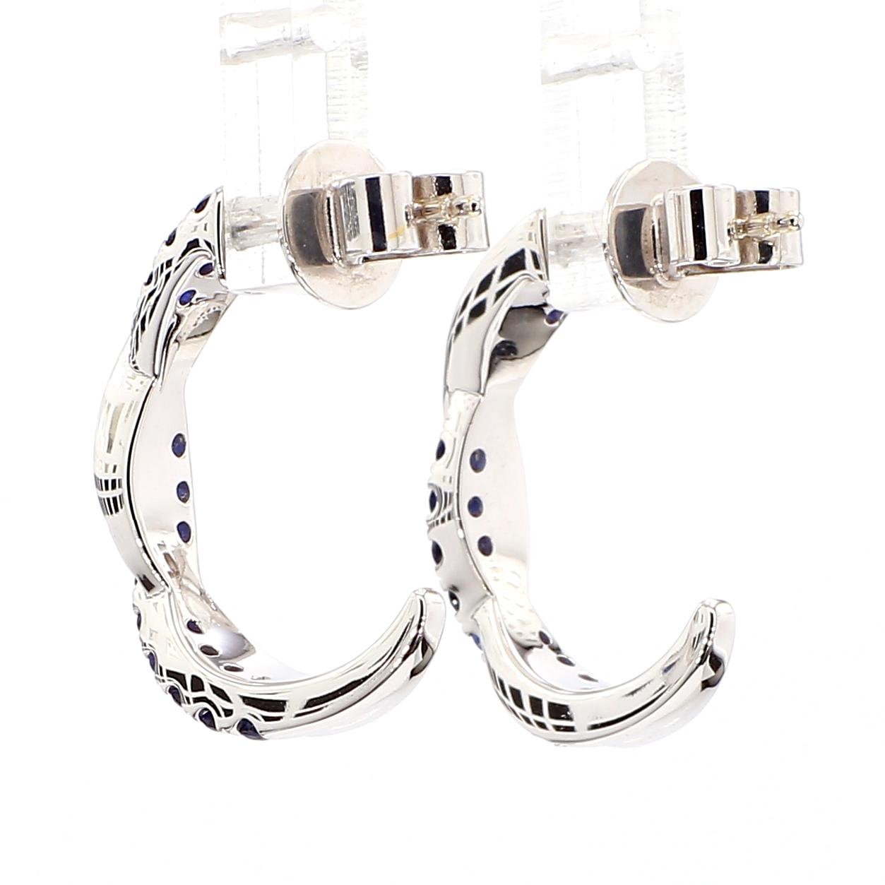 Natural Blue Round Sapphire and White Diamond .55 Carat TW White Gold Earrings