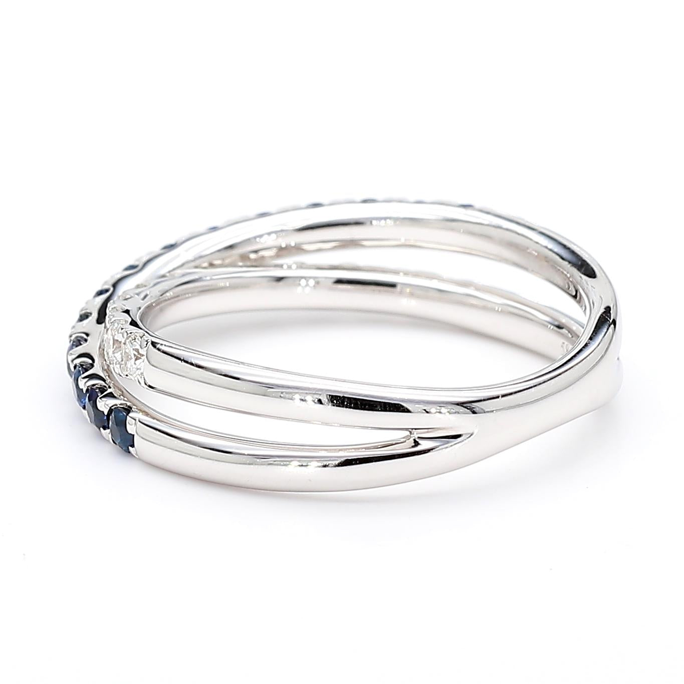 Natural Blue Round Sapphire and White Diamond .84 Carat TW White Gold Band