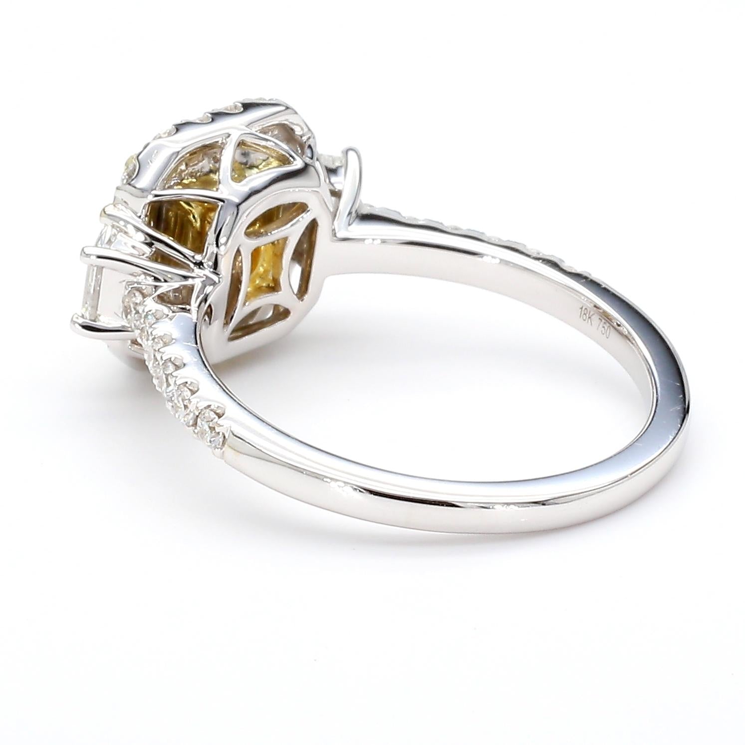 GIA Certified Natural Yellow Cushion Diamond 2.13 Carat TW Gold Cocktail Ring