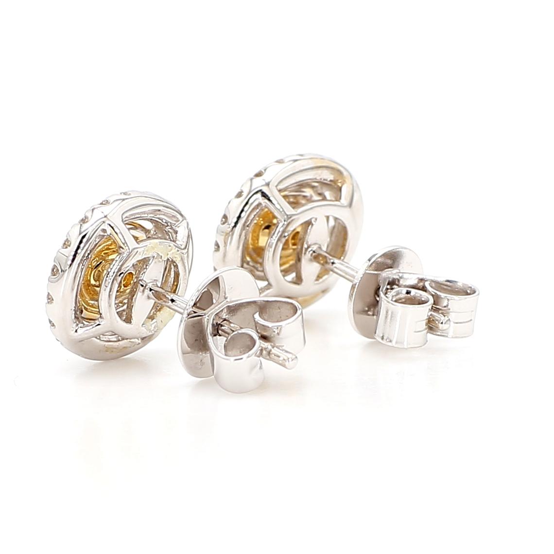 Natural Yellow Oval Diamond 1.04 Carat TW Gold Stud Earrings