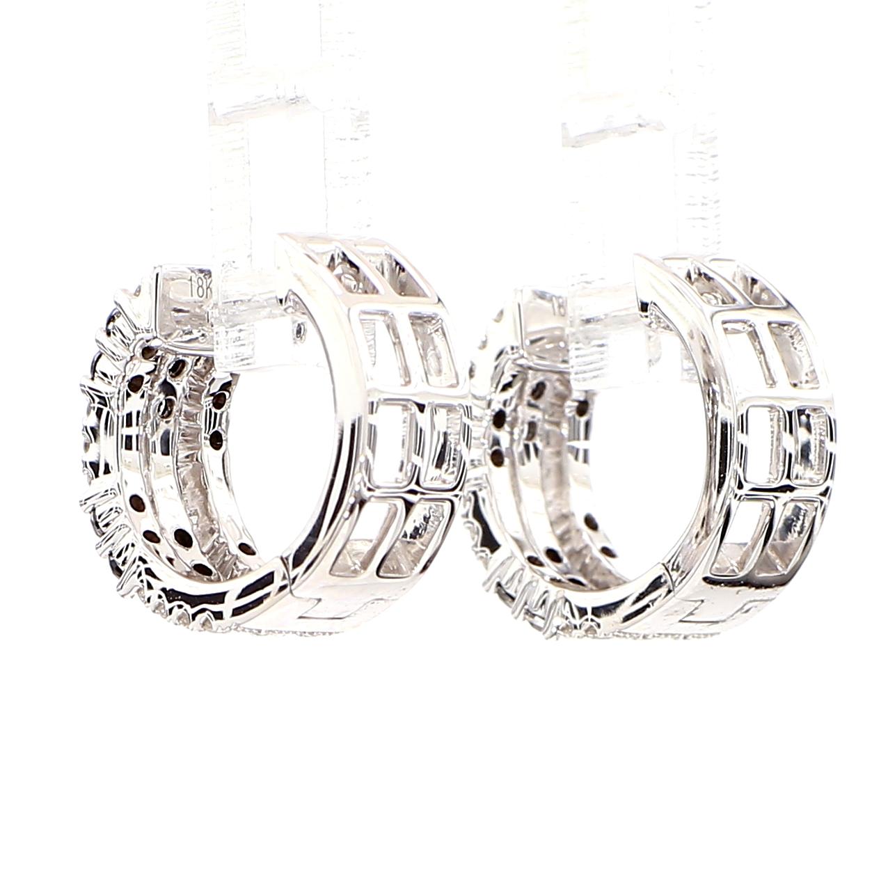 Black Round Diamond 0.65 Carat TW White Gold Hoop Earrings