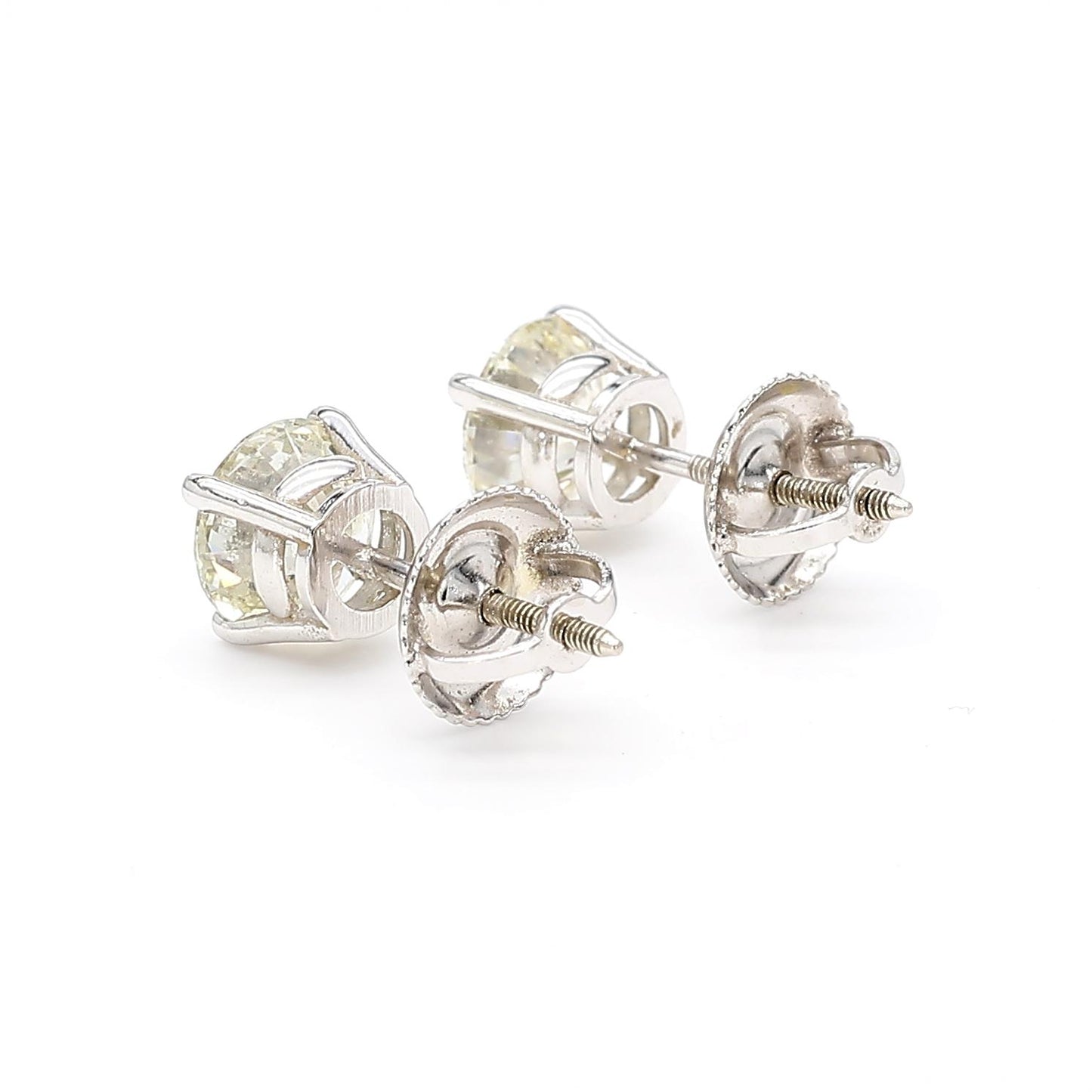 Natural White Round Diamond 1.60 Carat TW White Gold Stud Earrings