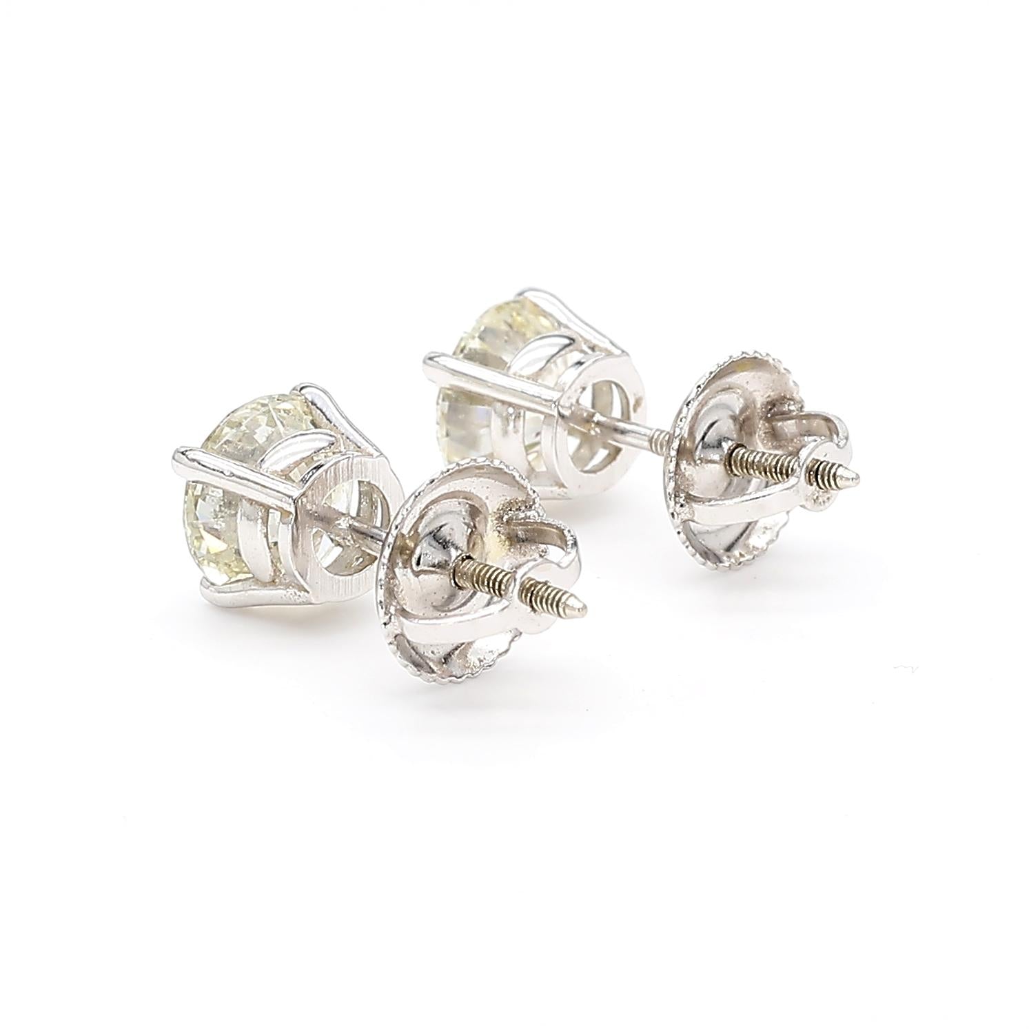 Natural White Round Diamond 1.60 Carat TW White Gold Stud Earrings