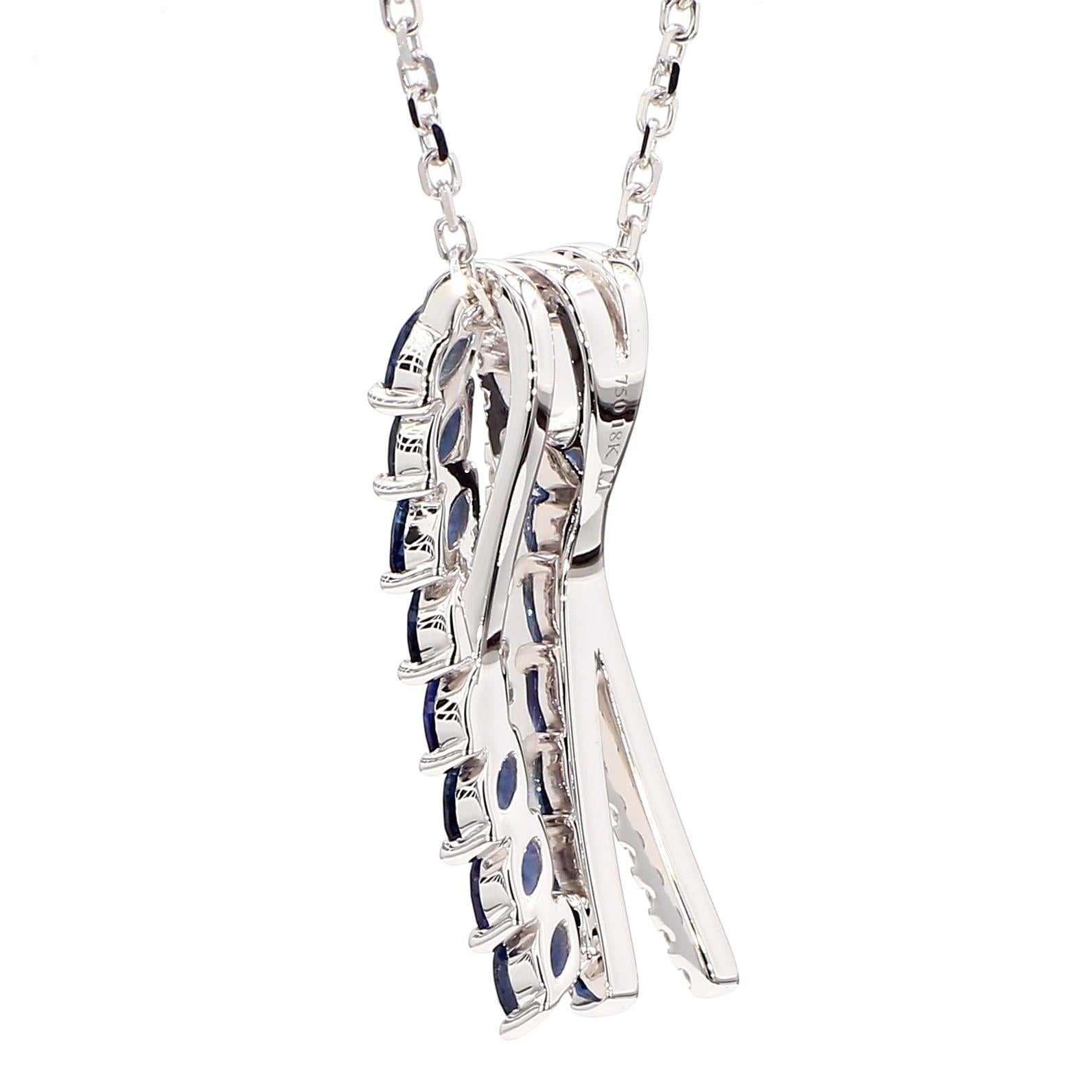 Natural Blue Marquise Sapphire and Diamond 1.15 Carat TW Gold Drop Pendant