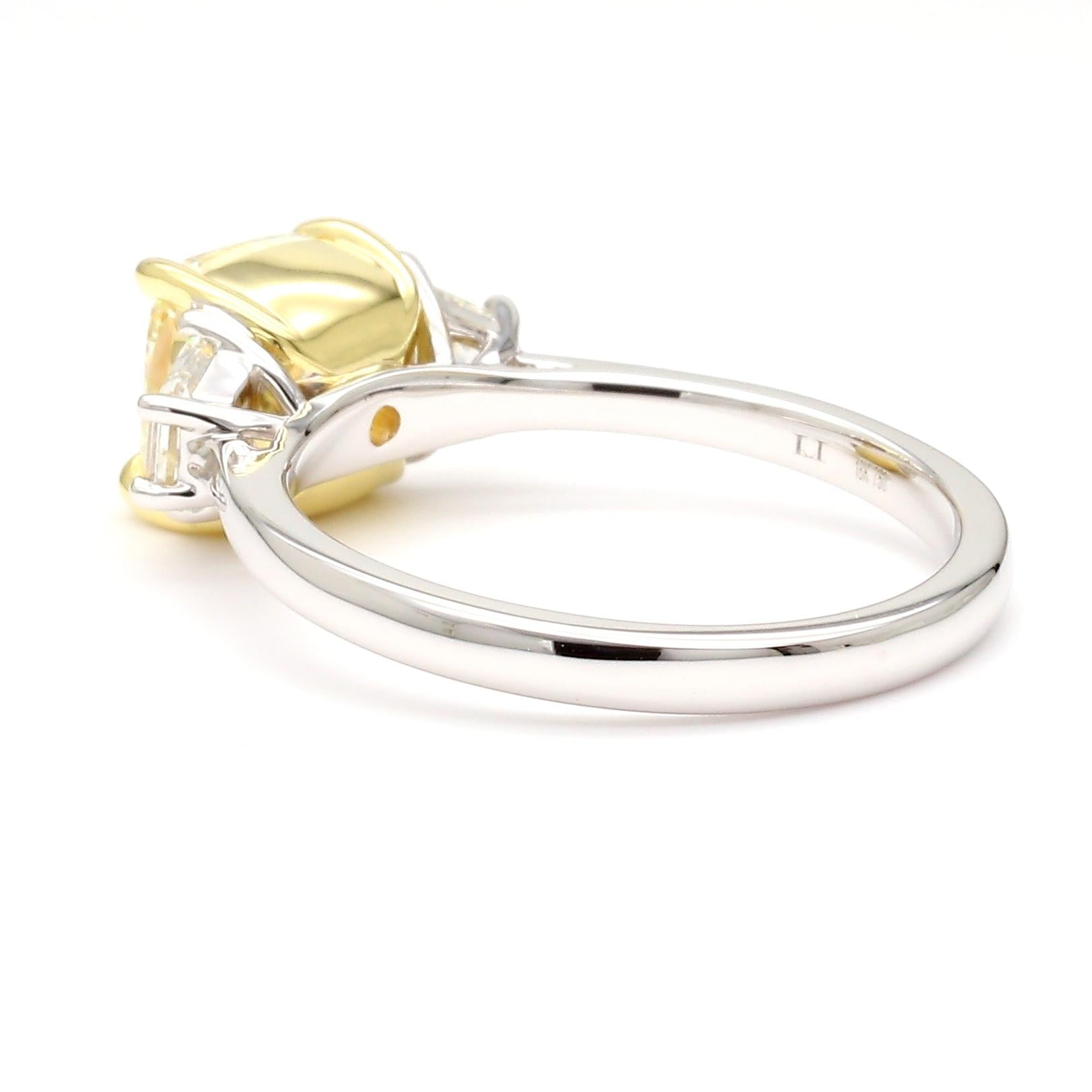 GIA Certified Natural Yellow Cushion Diamond 2.51 Carat TW Gold Cocktail Ring