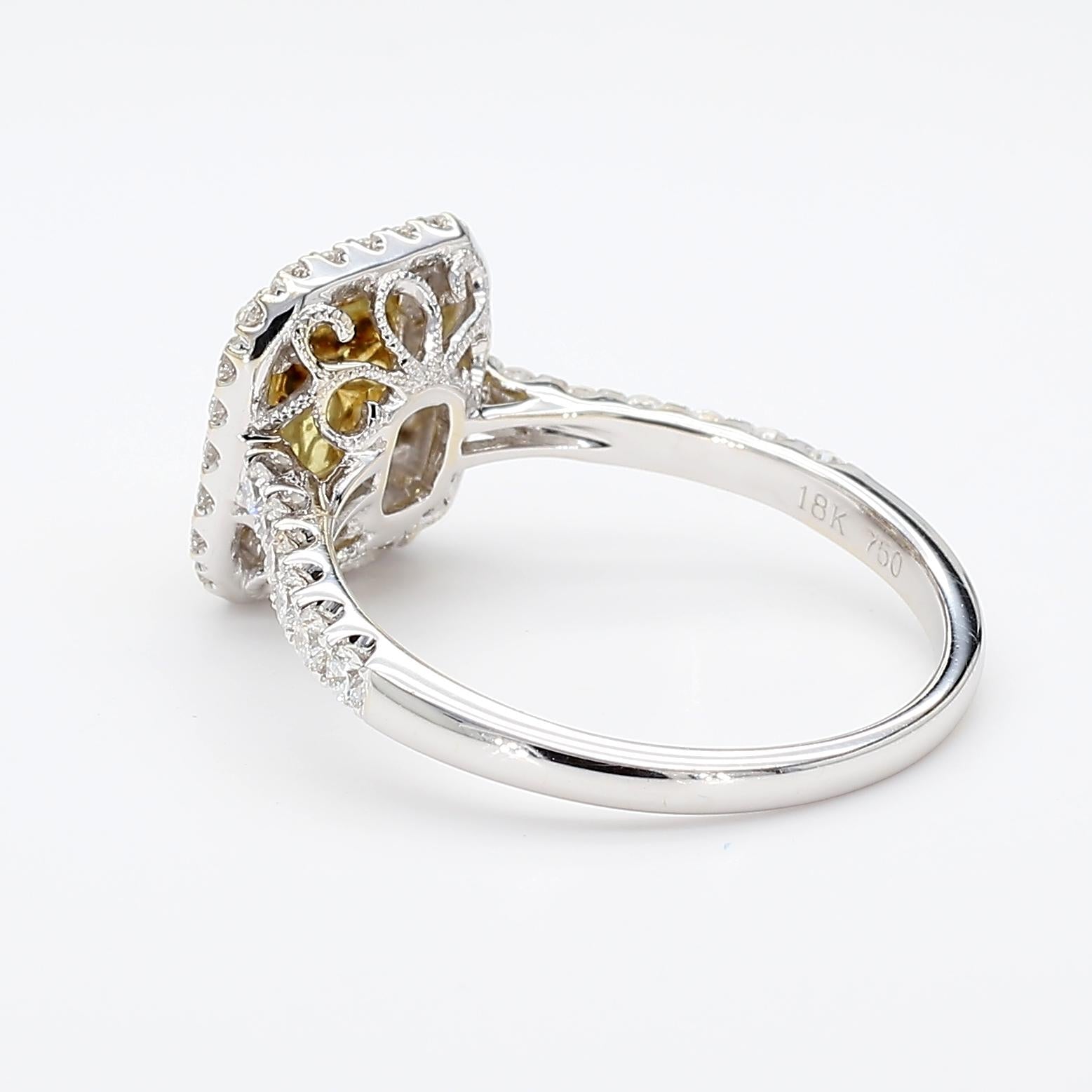 GIA Certified Natural Yellow Radiant Diamond 1.30 Carat TW Gold Cocktail Ring