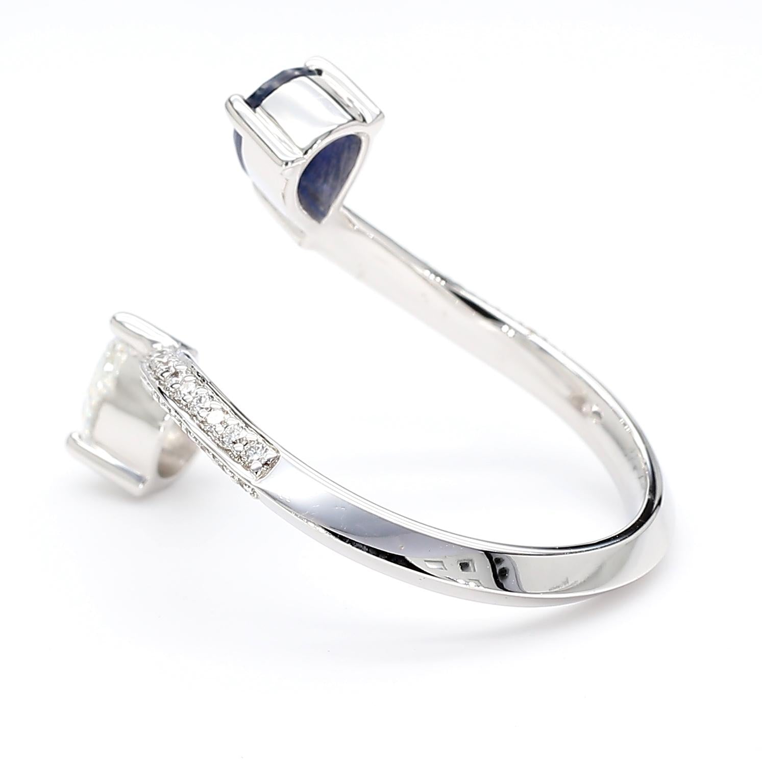 Natural Blue Pear Sapphire and White Diamond 1.19 Carat TW Gold Cocktail Ring