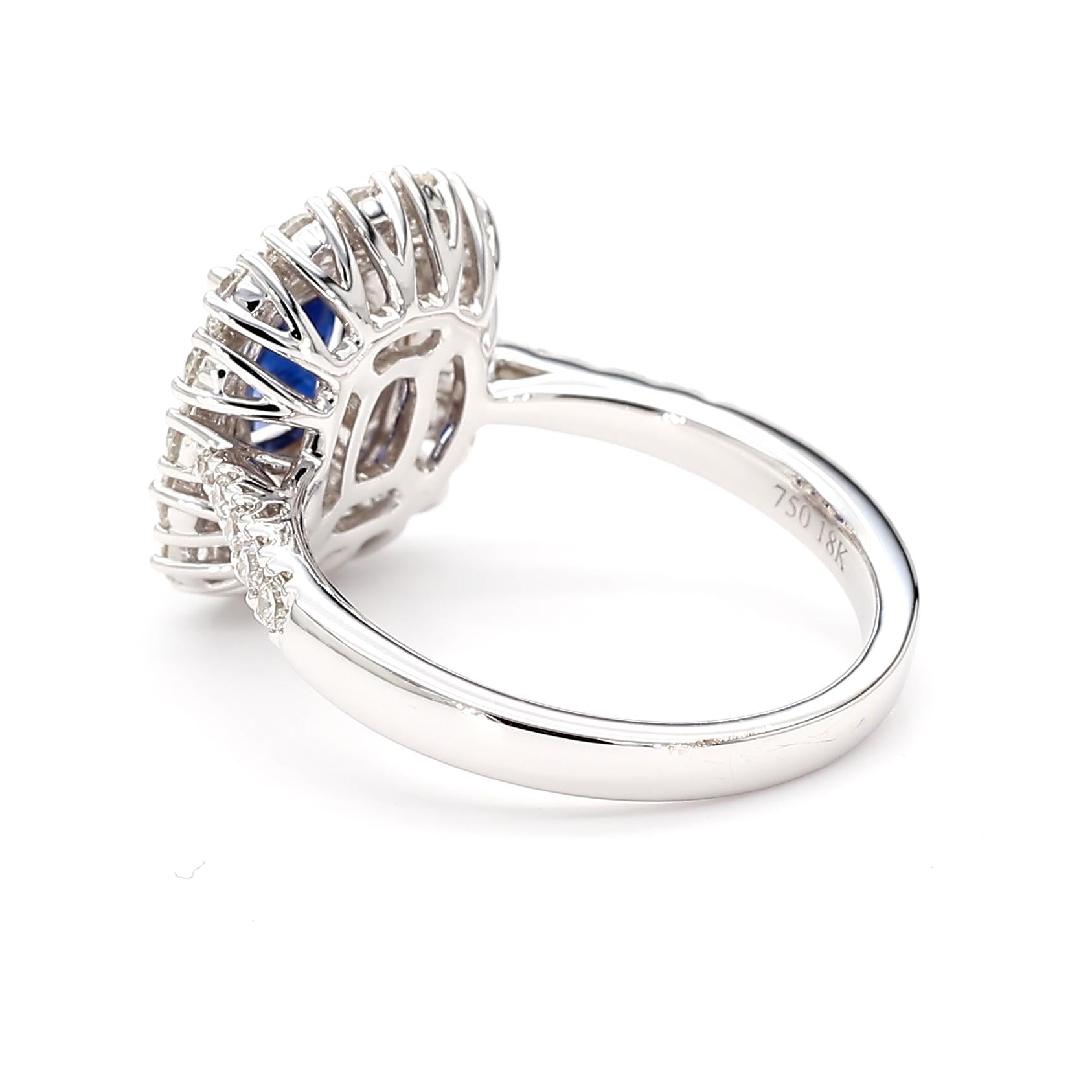 Natural Blue Cushion Sapphire and White Diamond 2.02 Carat TW Gold Cocktail Ring