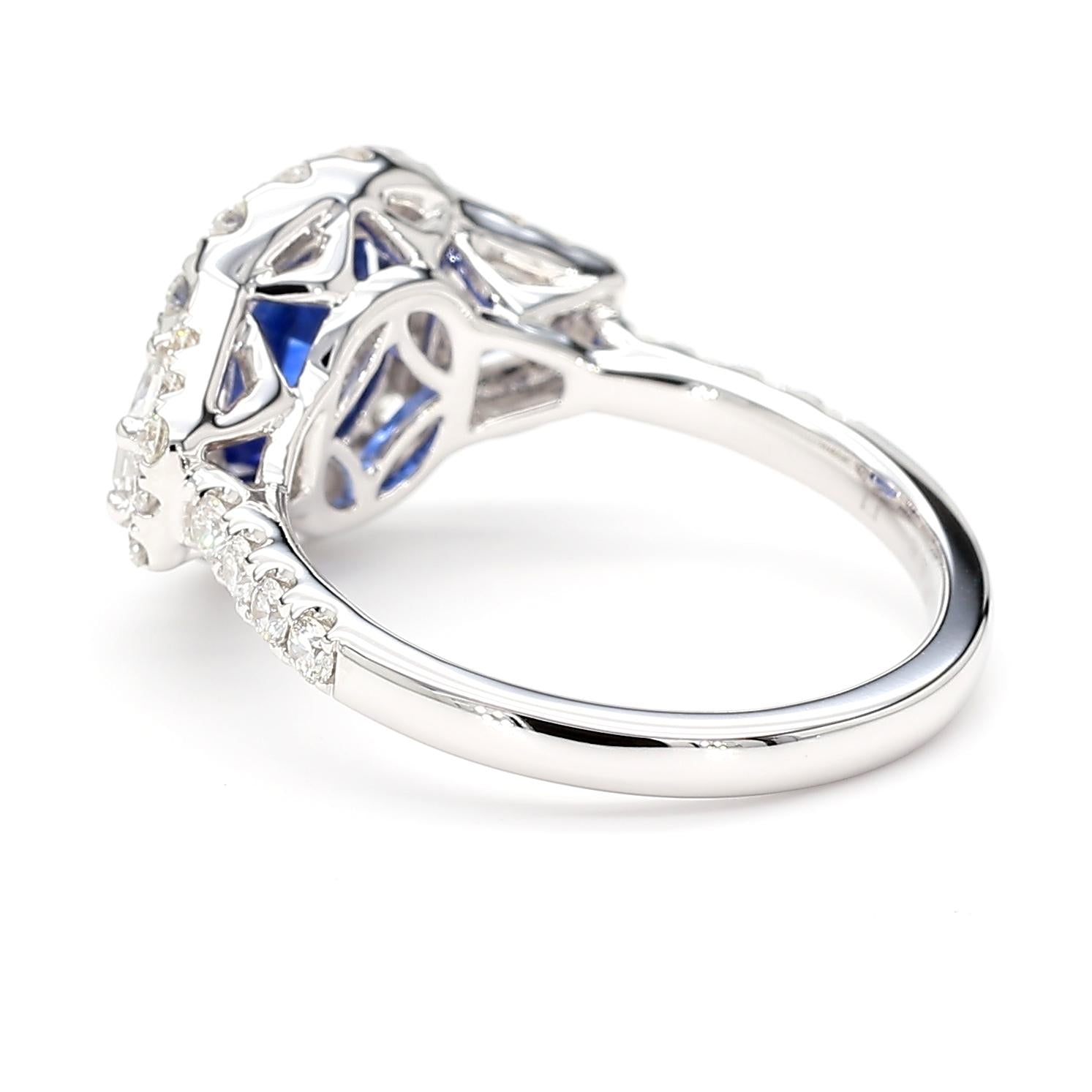 Natural Blue Cushion Sapphire and White Diamond 3.01 Carat TW Gold Cocktail Ring