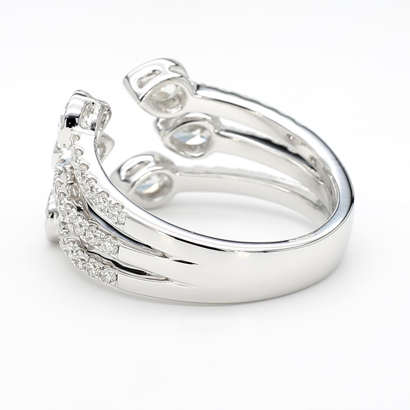 Natural White Pear Diamond 1.36 Carat TW White Gold Cocktail Ring
