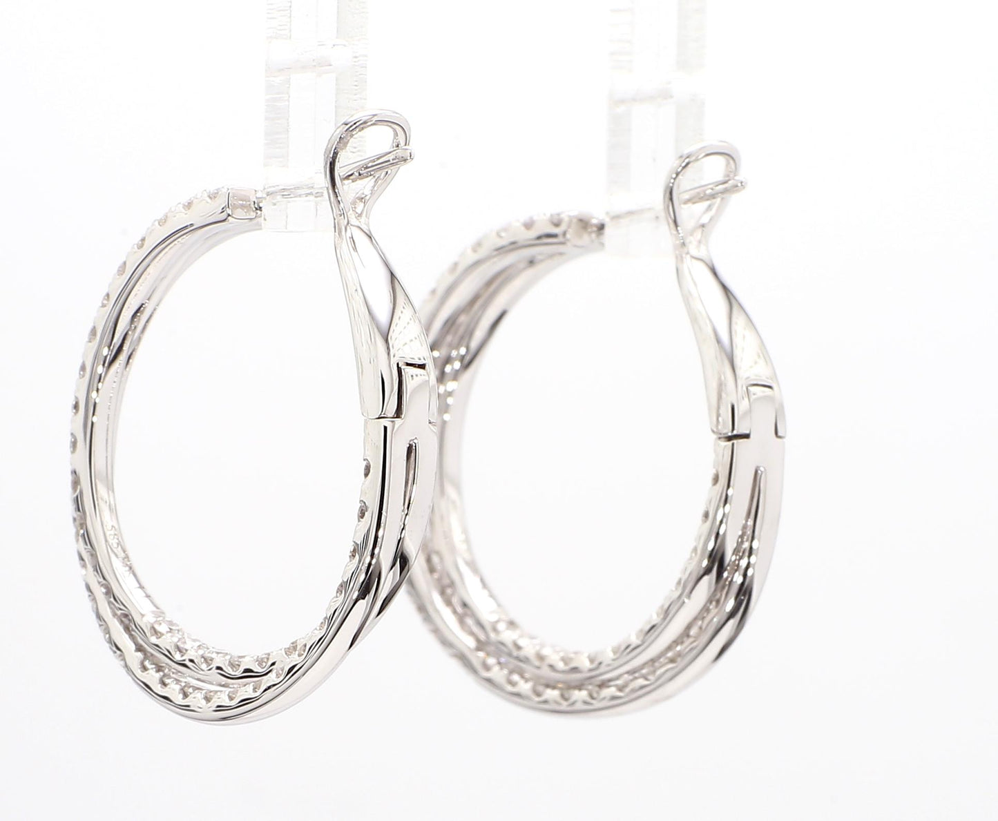 Natural White Round Diamond 2.70 Carat TW White Gold Hoop Earrings