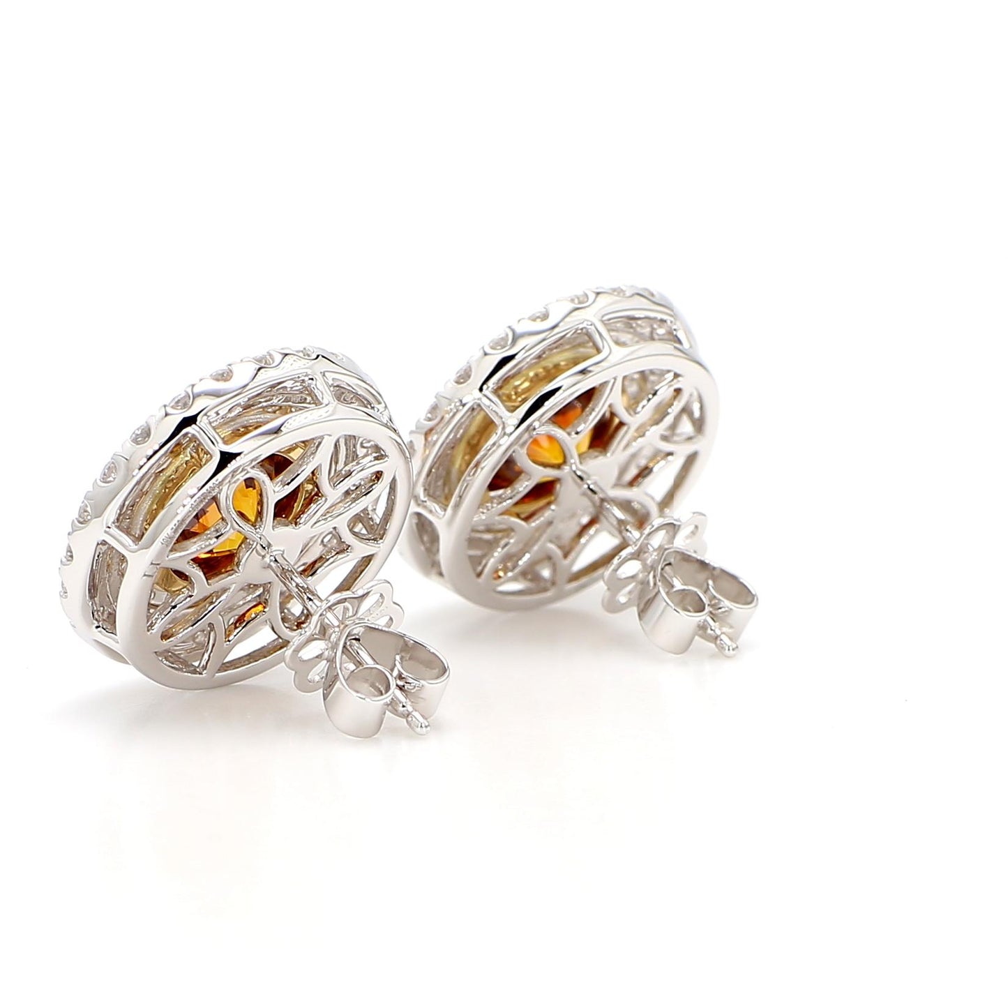 GIA Certified Fancy Deep Orange Round Diamond 6.35 Carat TW Gold Earrings