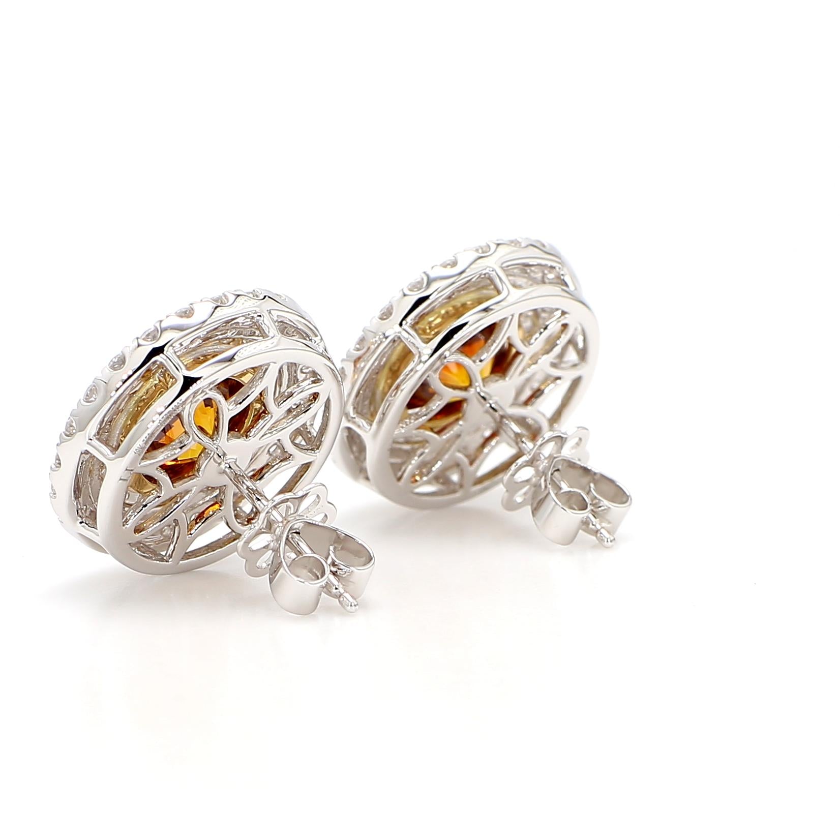 GIA Certified Fancy Deep Orange Round Diamond 6.35 Carat TW Gold Earrings