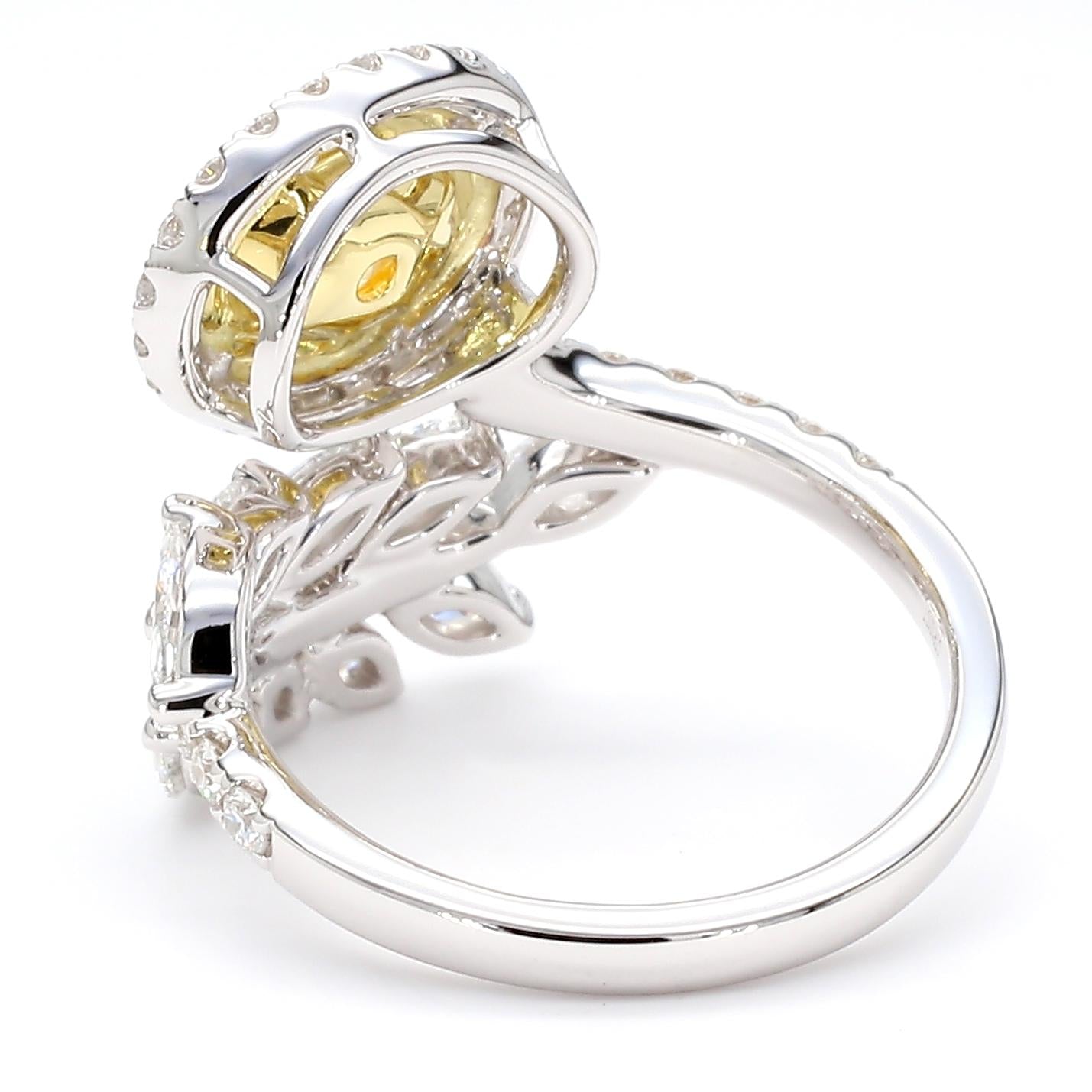 GIA Certified Natural Yellow Oval Diamond 2.74 Carat TW Gold Cocktail Ring
