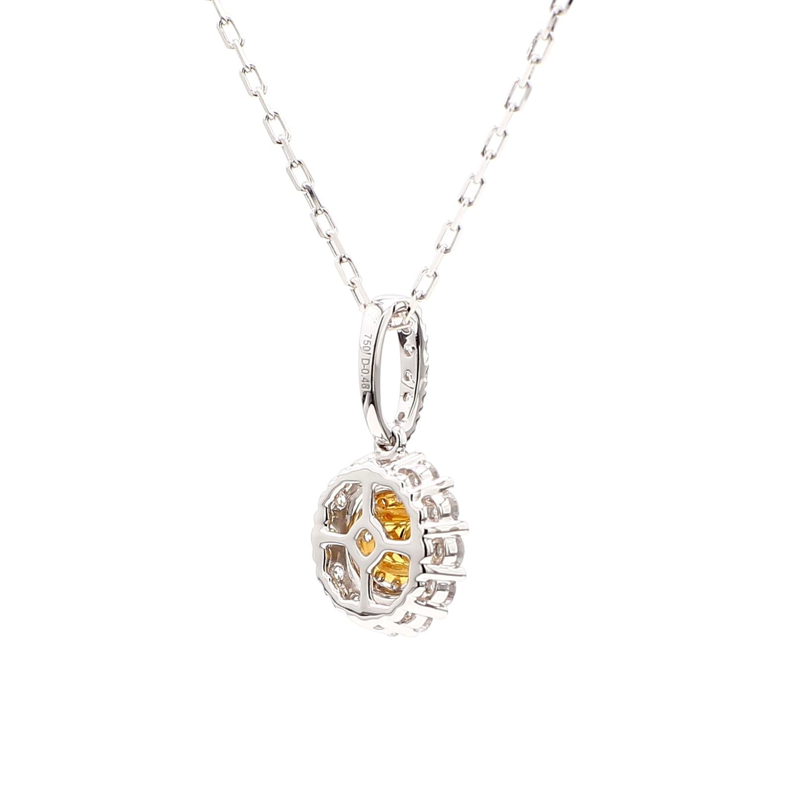 Natural Yellow Round Diamond .64 Carat TW Gold Drop Pendant