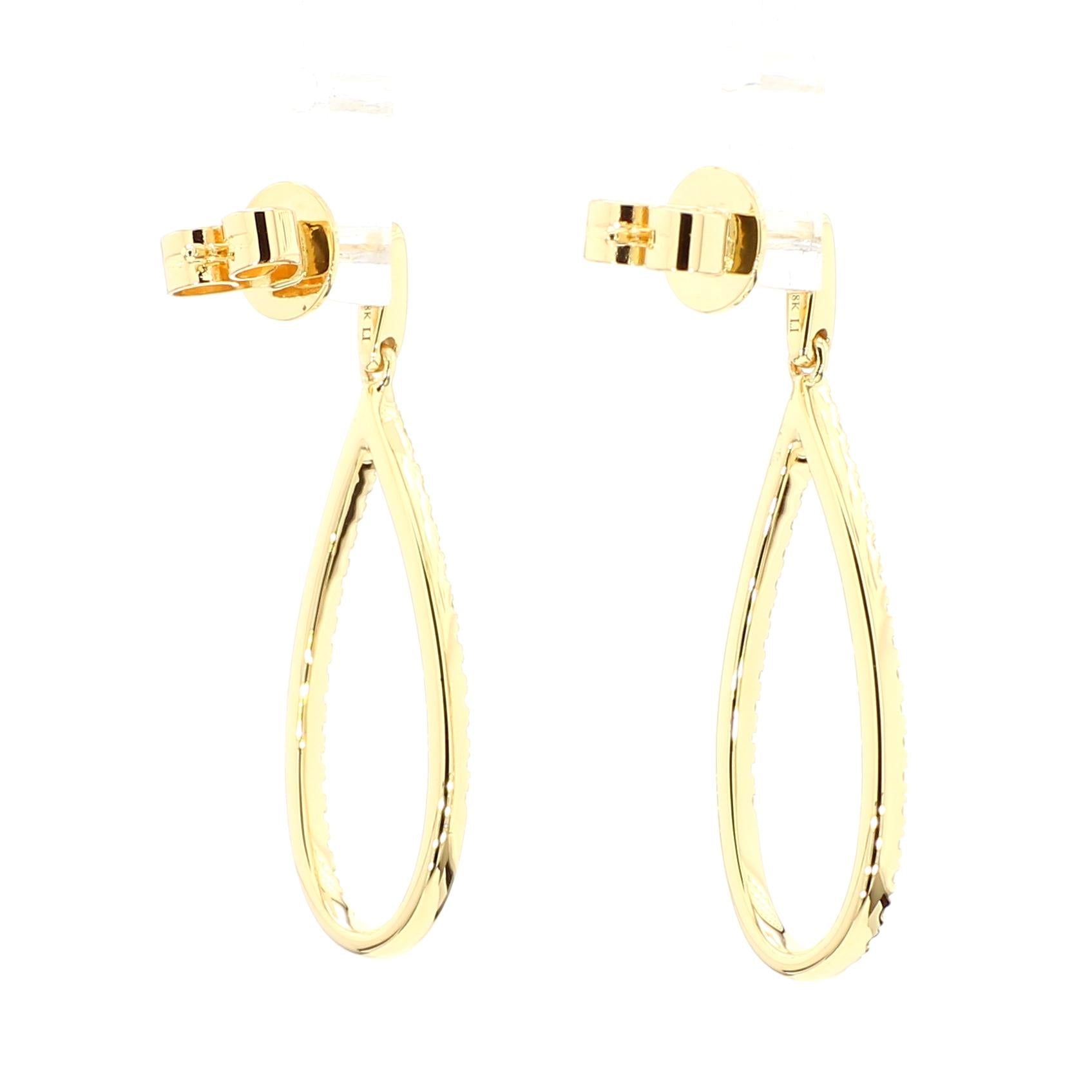 Natural Yellow Round Diamond 0.43 Carat TW Yellow Gold Hoop Earrings