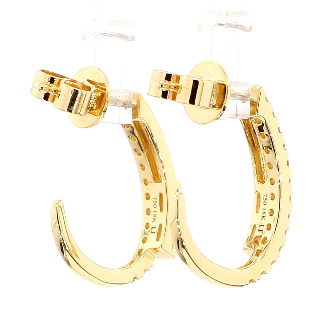 Natural White Baguette Diamond 0.56 Carat TW Yellow Gold Hoop Earrings