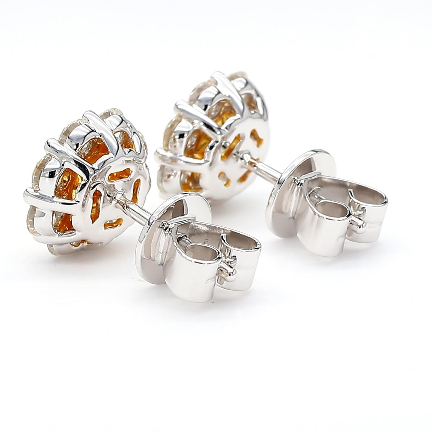 Natural Yellow Cushion Diamond 1.97 Carat TW Gold Stud Earrings