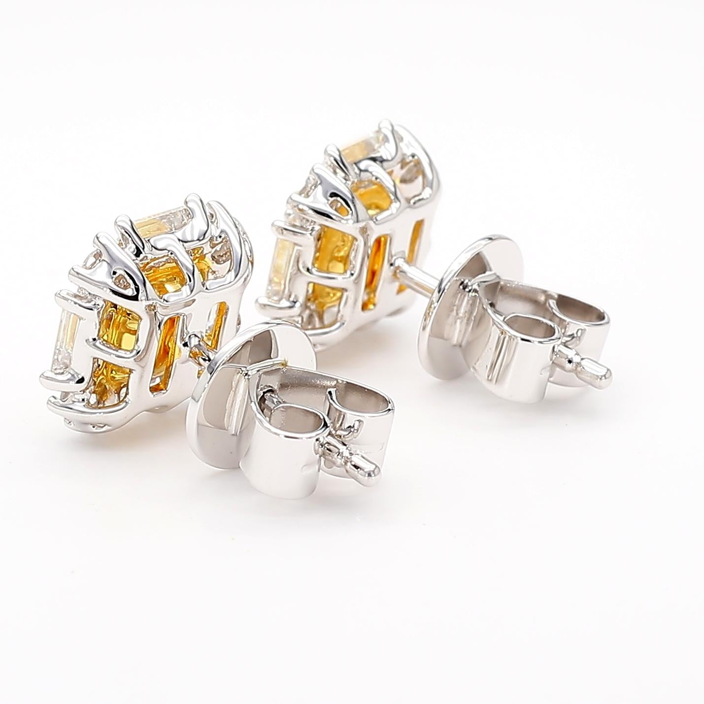 Natural Yellow Cushion Diamond 1.65 Carat TW Gold Stud Earrings