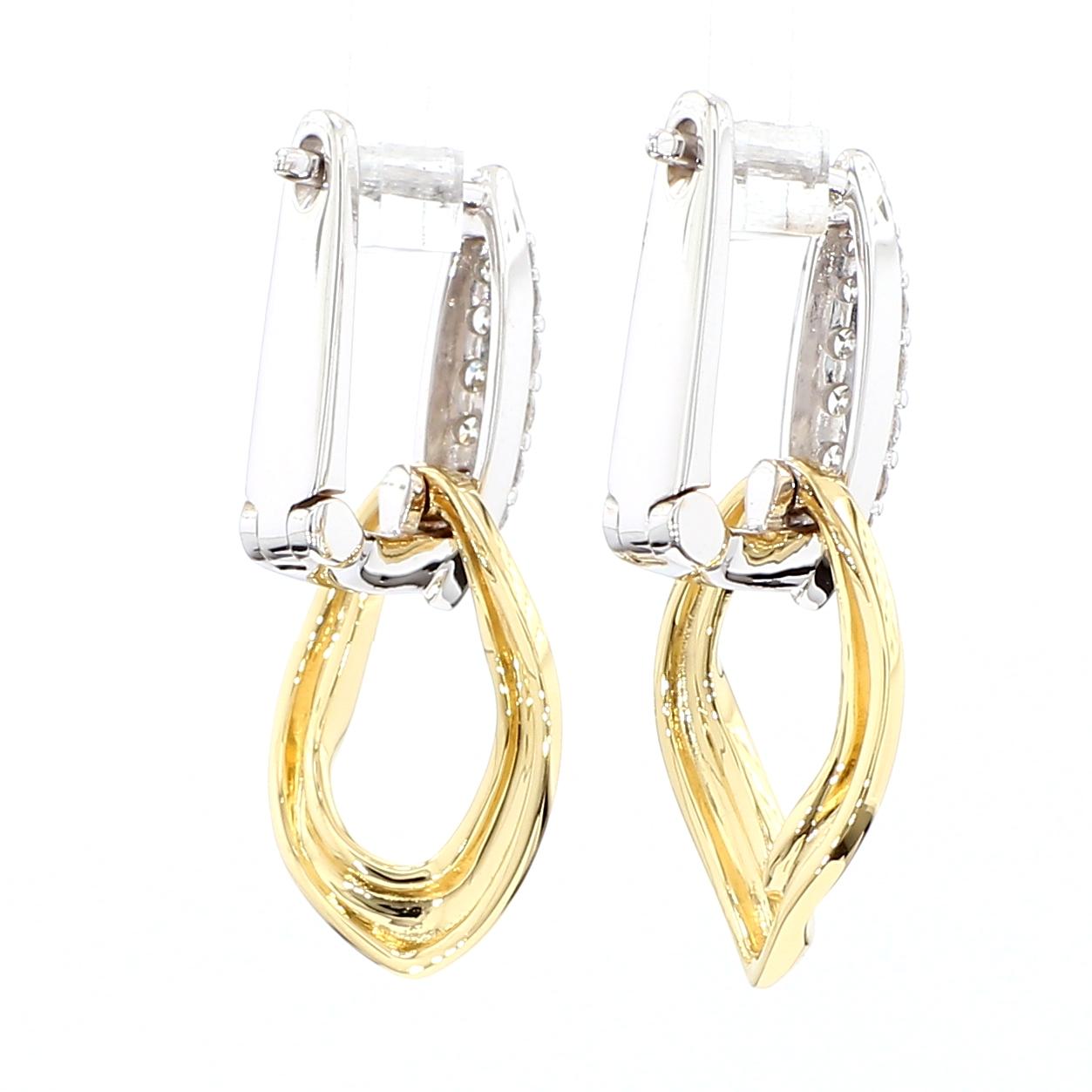 Natural White Round Diamond 0.37 Carat TW Gold Dangle Earrings