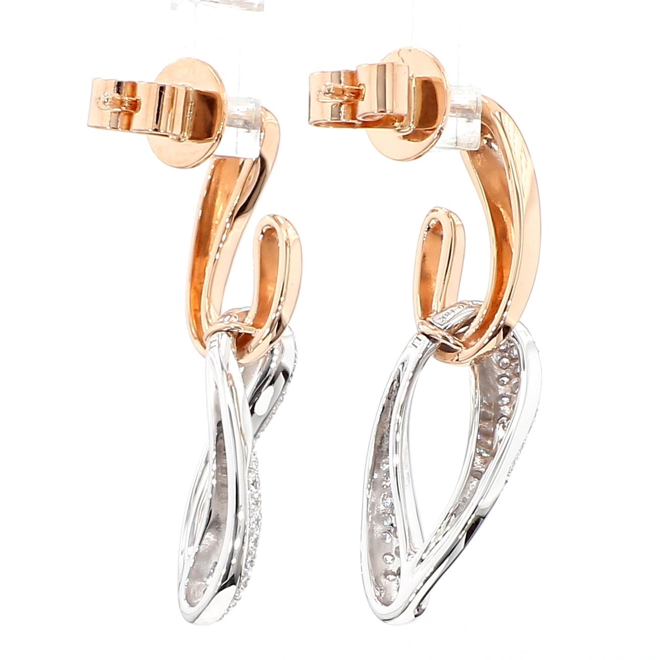 Natural White Round Diamond 0.33 Carat TW Rose Gold Dangle Earrings