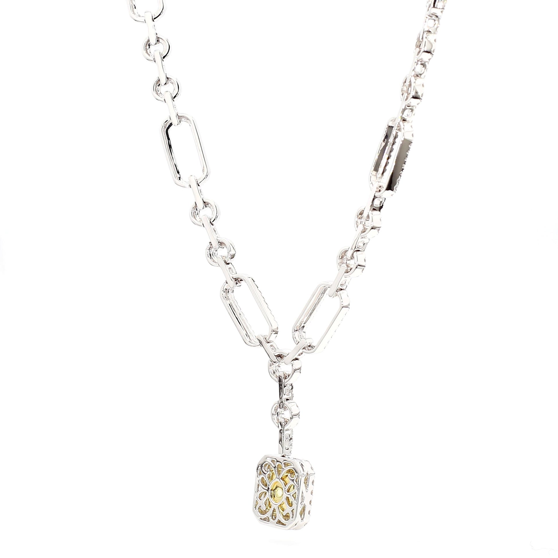 GIA Certified Natural Yellow Radiant Diamond 7.91 Carat TW Gold Drop Necklace