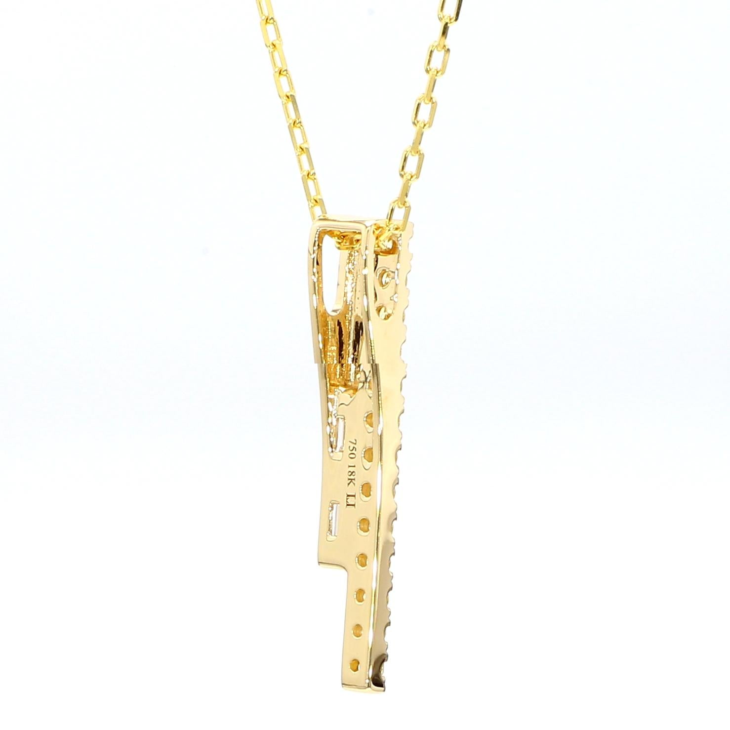 Natural White Baguette Diamond 0.37 Carat TW Yellow Gold Drop Pendant