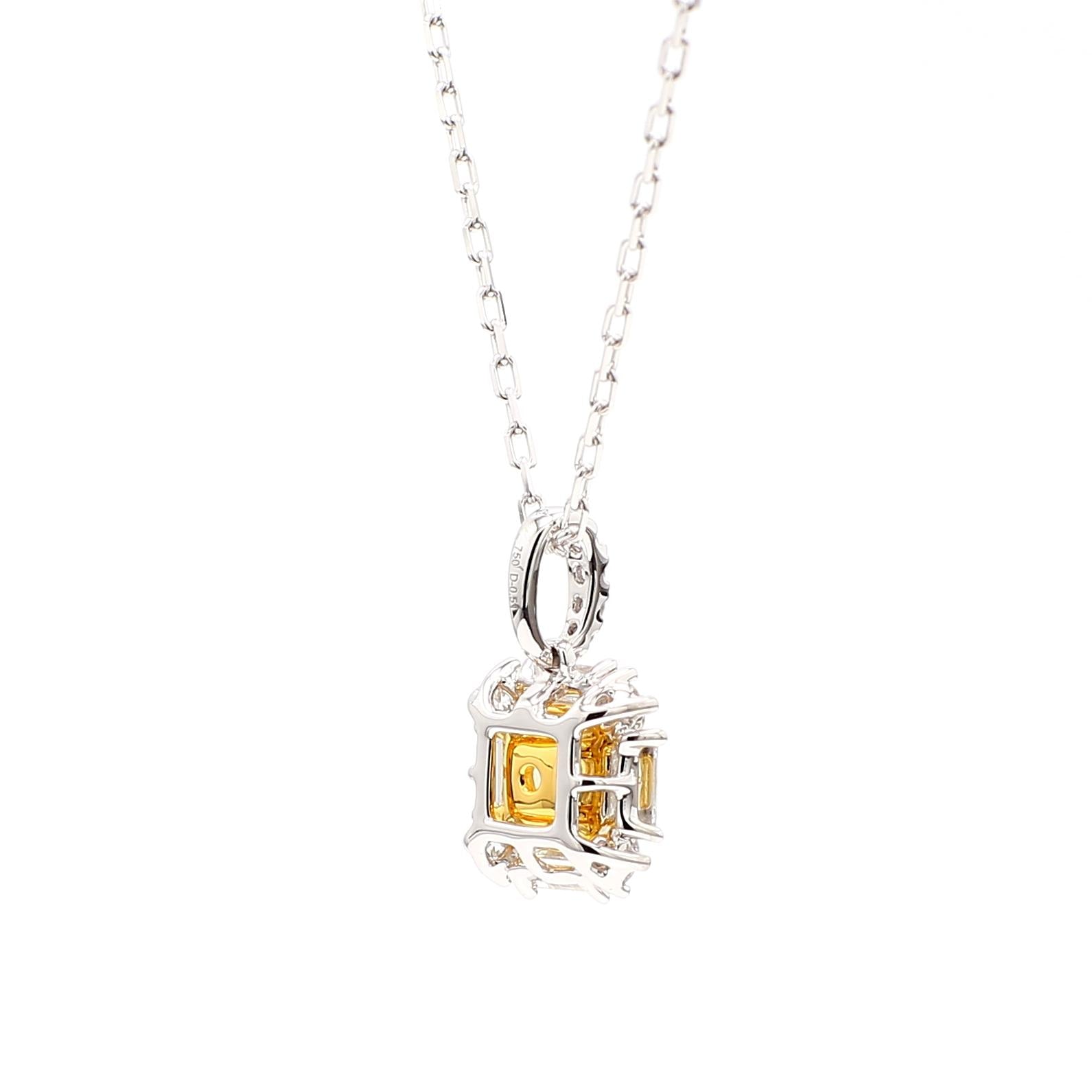 Natural Yellow Cushion Diamond 0.86 Carat TW Gold Drop Pendant