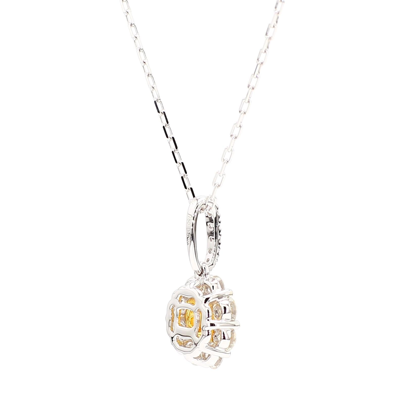 Natural Yellow Cushion Diamond 1.07 Carat TW Gold Drop Pendant