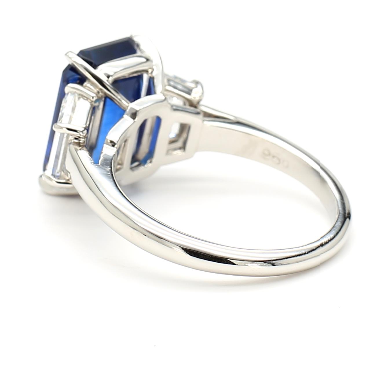 GIA Certified Natural Blue Octagon Sapphire and Diamond 6.06 Carat TW Ring