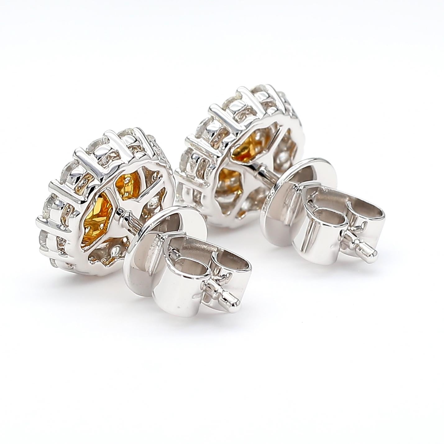 Natural Yellow Round Diamond 1.17 Carat TW Gold Stud Earrings