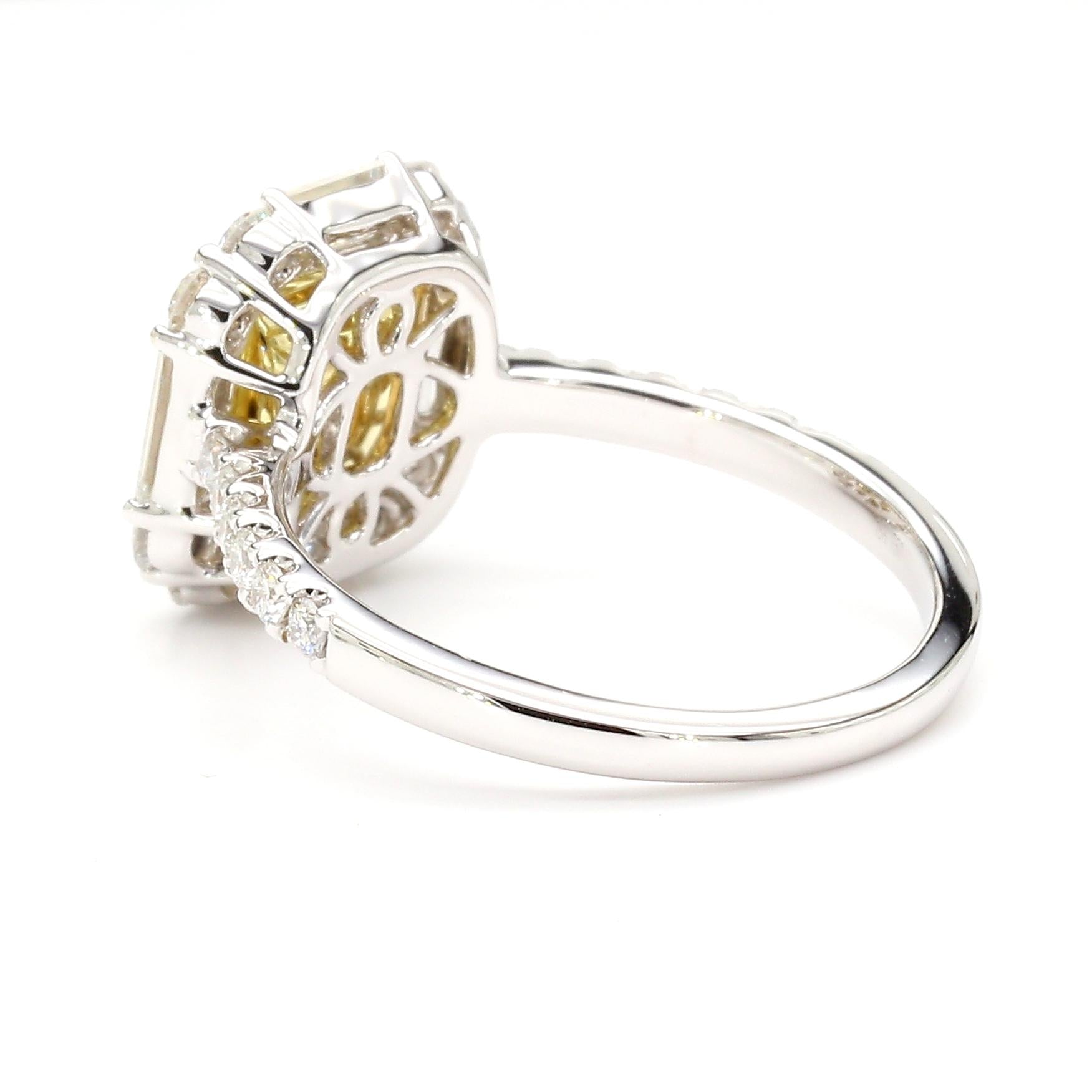 GIA Certified Fancy Yellow Cushion Diamond 1.81 Carat TW Gold Cocktail Ring