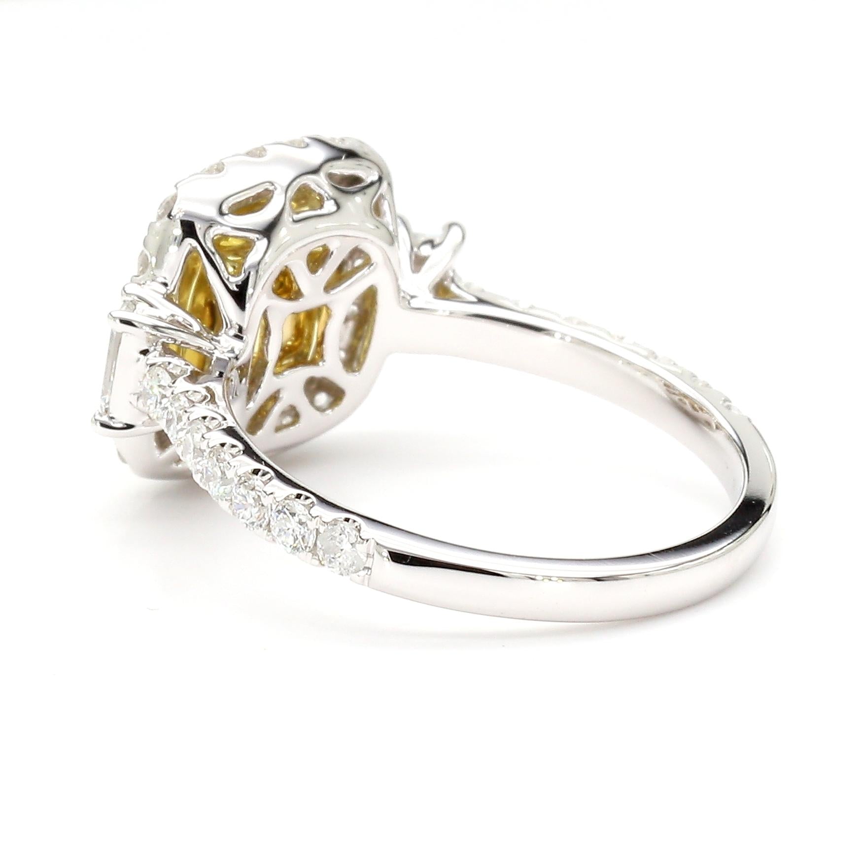 GIA Certified Fancy Light Yellow Cushion Diamond 2.01 Carat TW Cocktail Ring