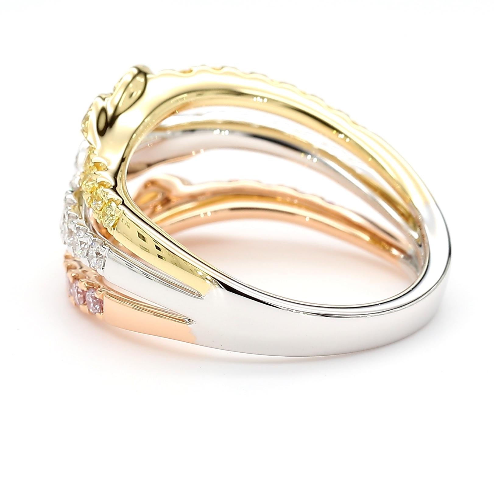 Natural Pink Round Diamond 0.95 Carat TW Gold Cocktail Ring