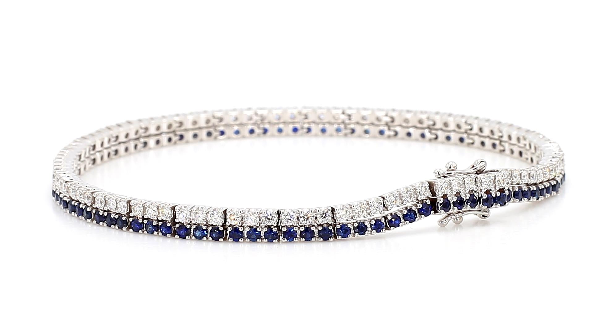 Natural Blue Round Sapphire and Diamond 3.49 Carat TW Gold Bracelet