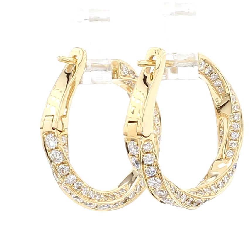 Natural White Round Diamond 2.01 Carat TW Gold Earrings